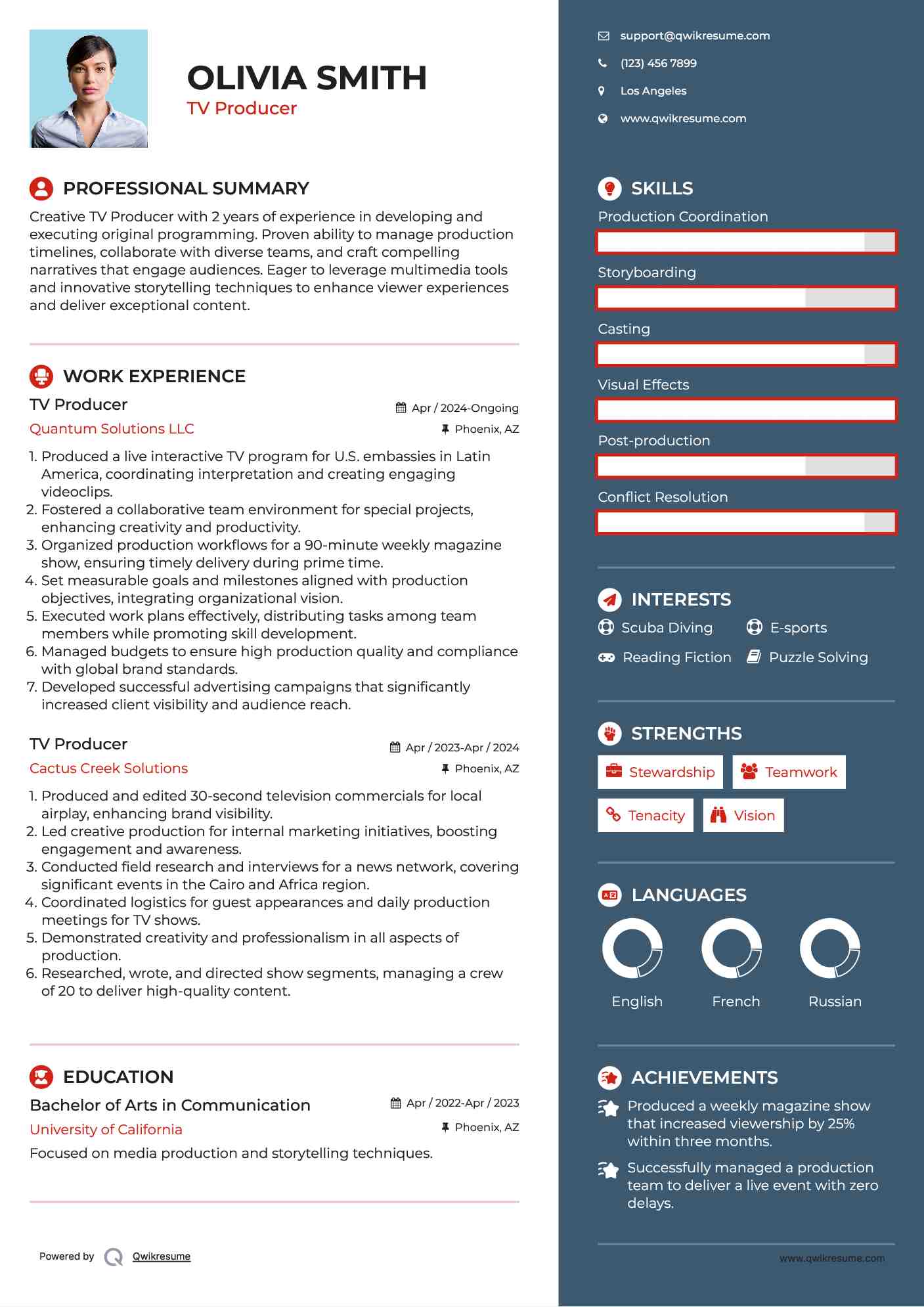 TV Producer Resume Sample