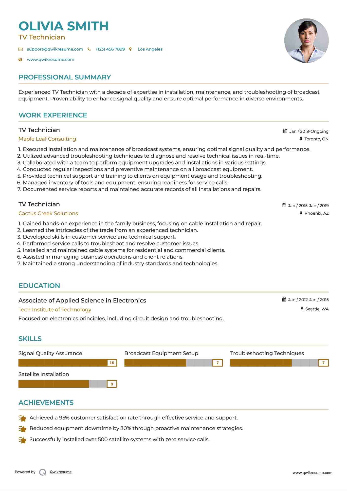 TV Technician Resume Example