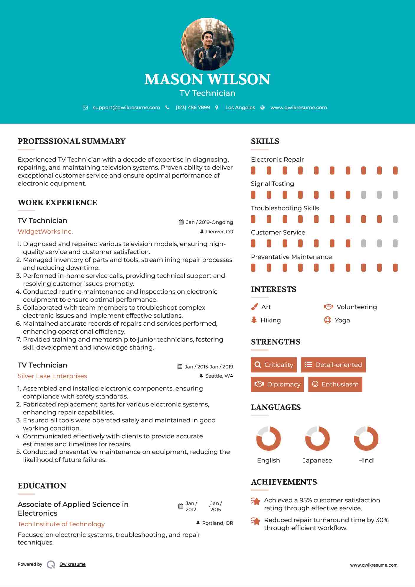 TV Technician Resume Format