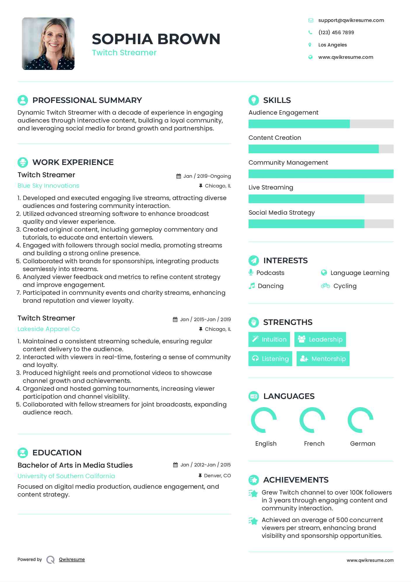 Twitch Streamer Resume Template