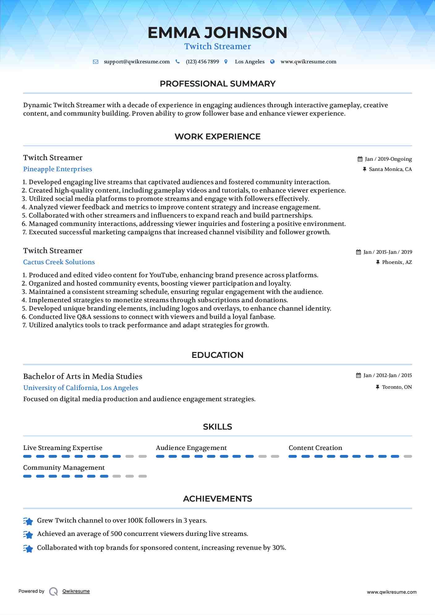 Twitch Streamer Resume Template