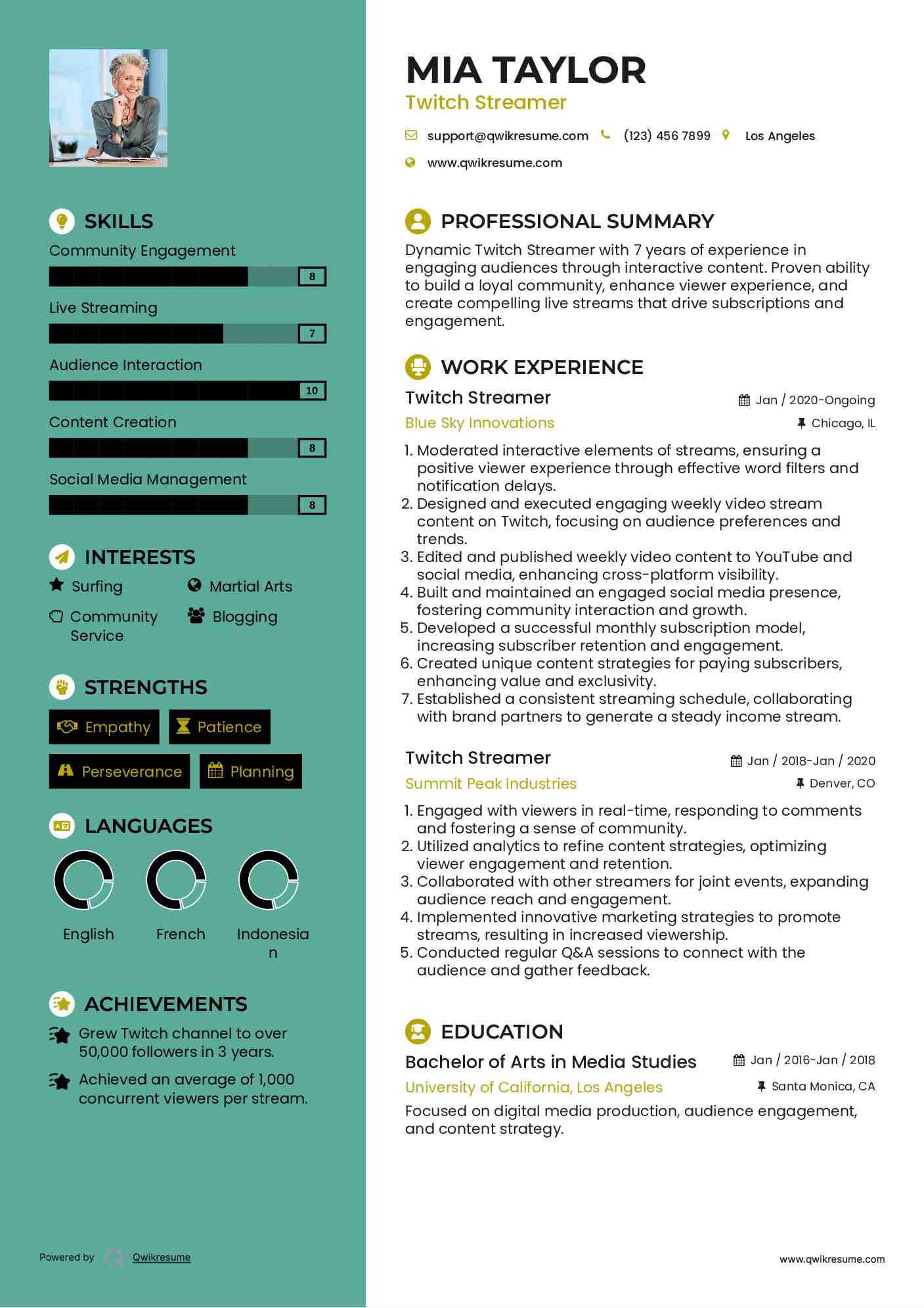 Twitch Streamer Resume Format