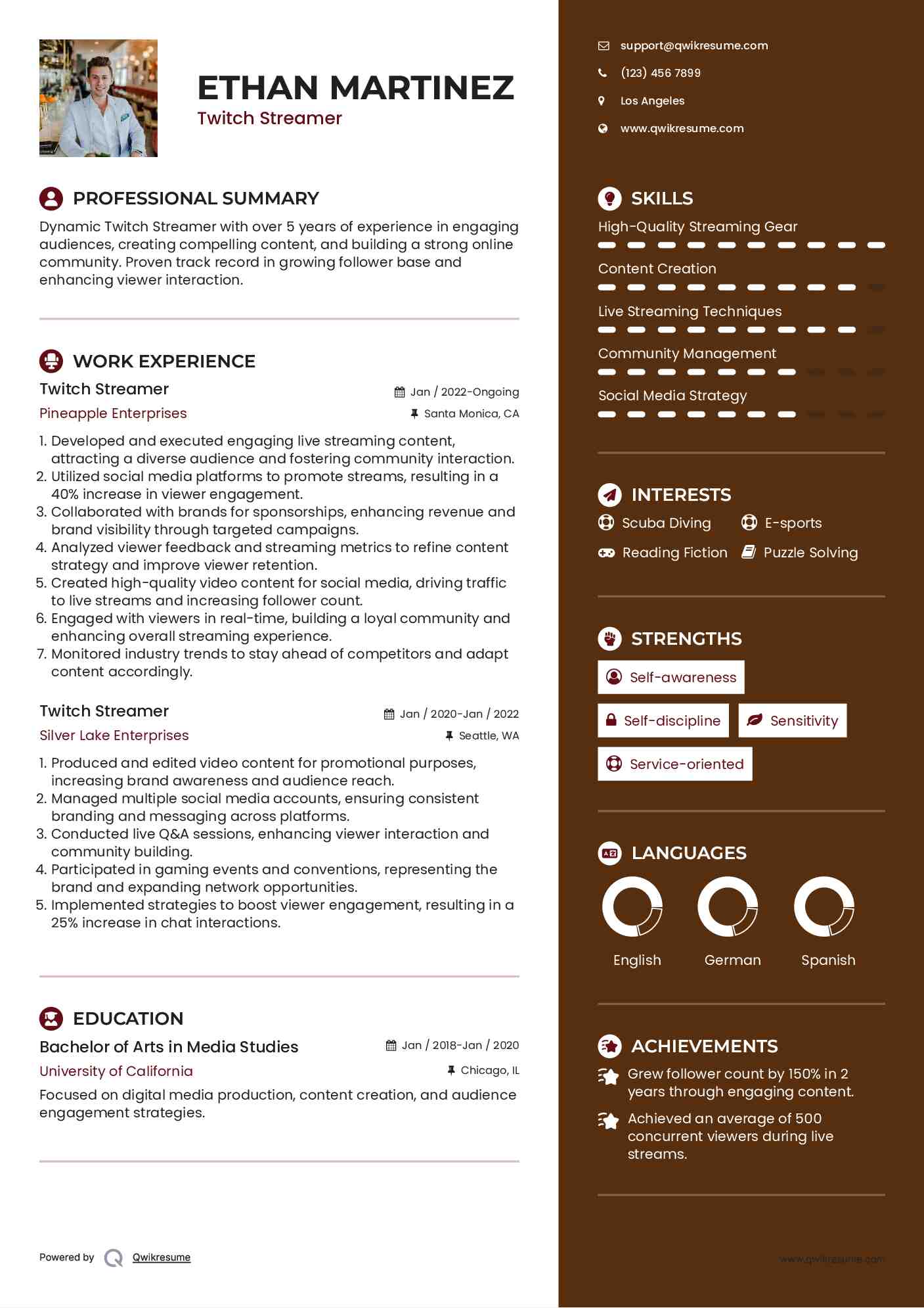 Twitch Streamer Resume Example