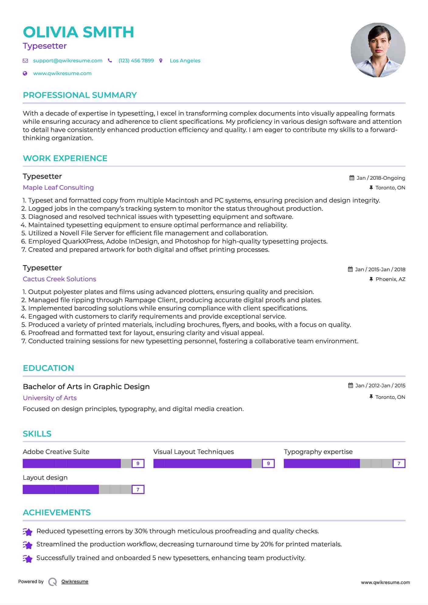 Typesetter Resume Model
