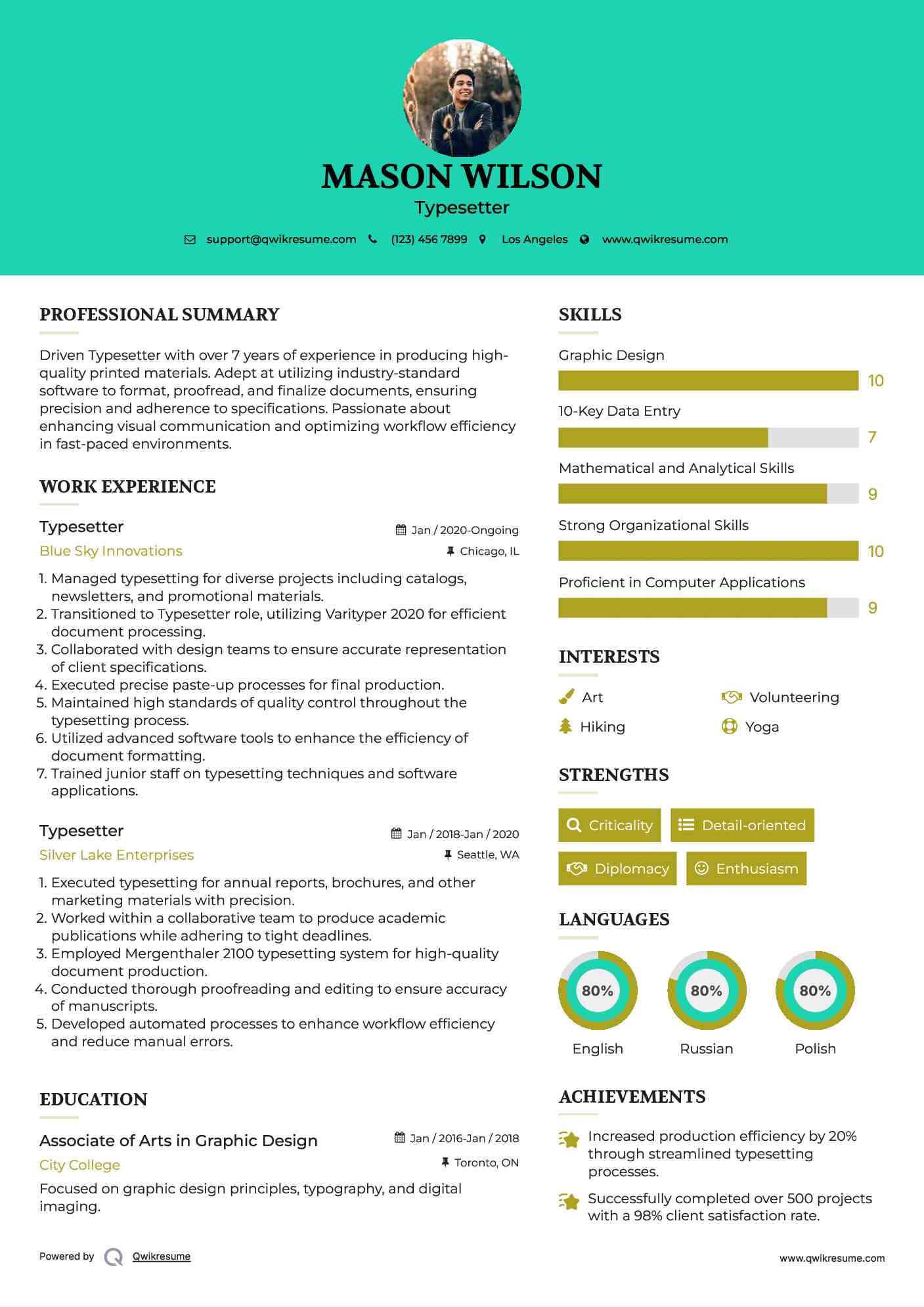 Typesetter Resume Model
