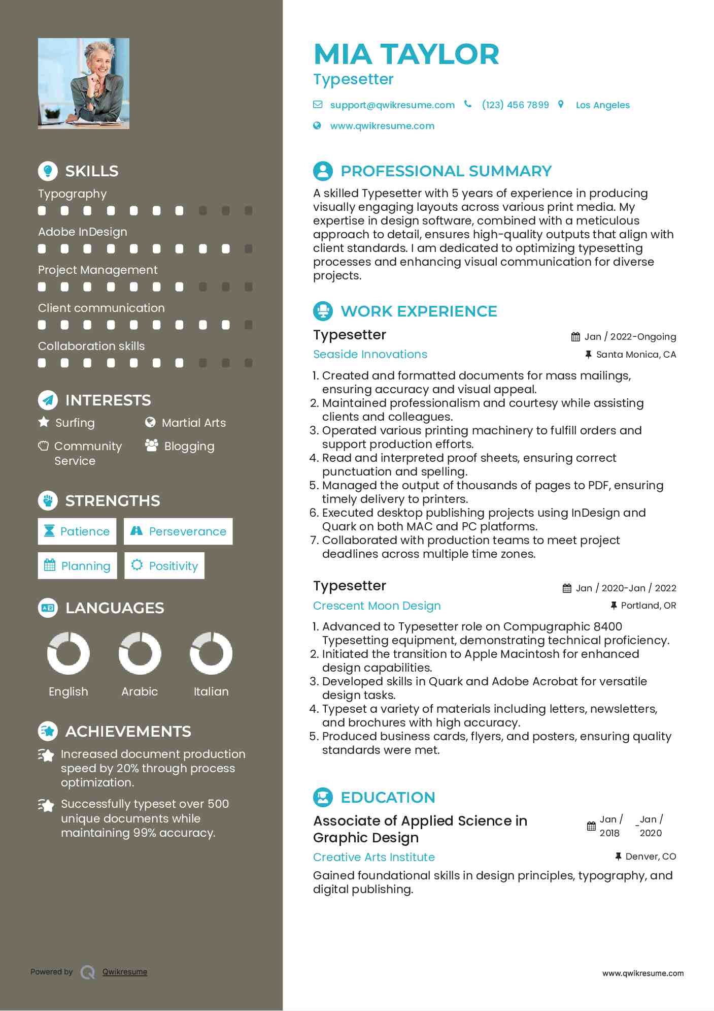 Typesetter Resume Example