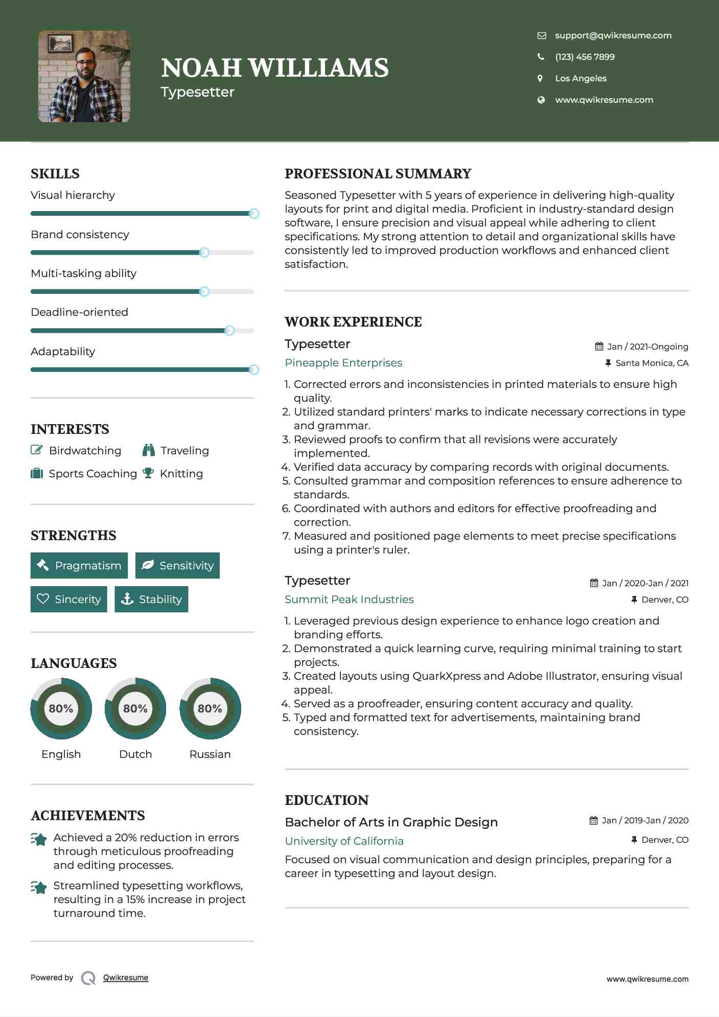 Typesetter Resume Sample