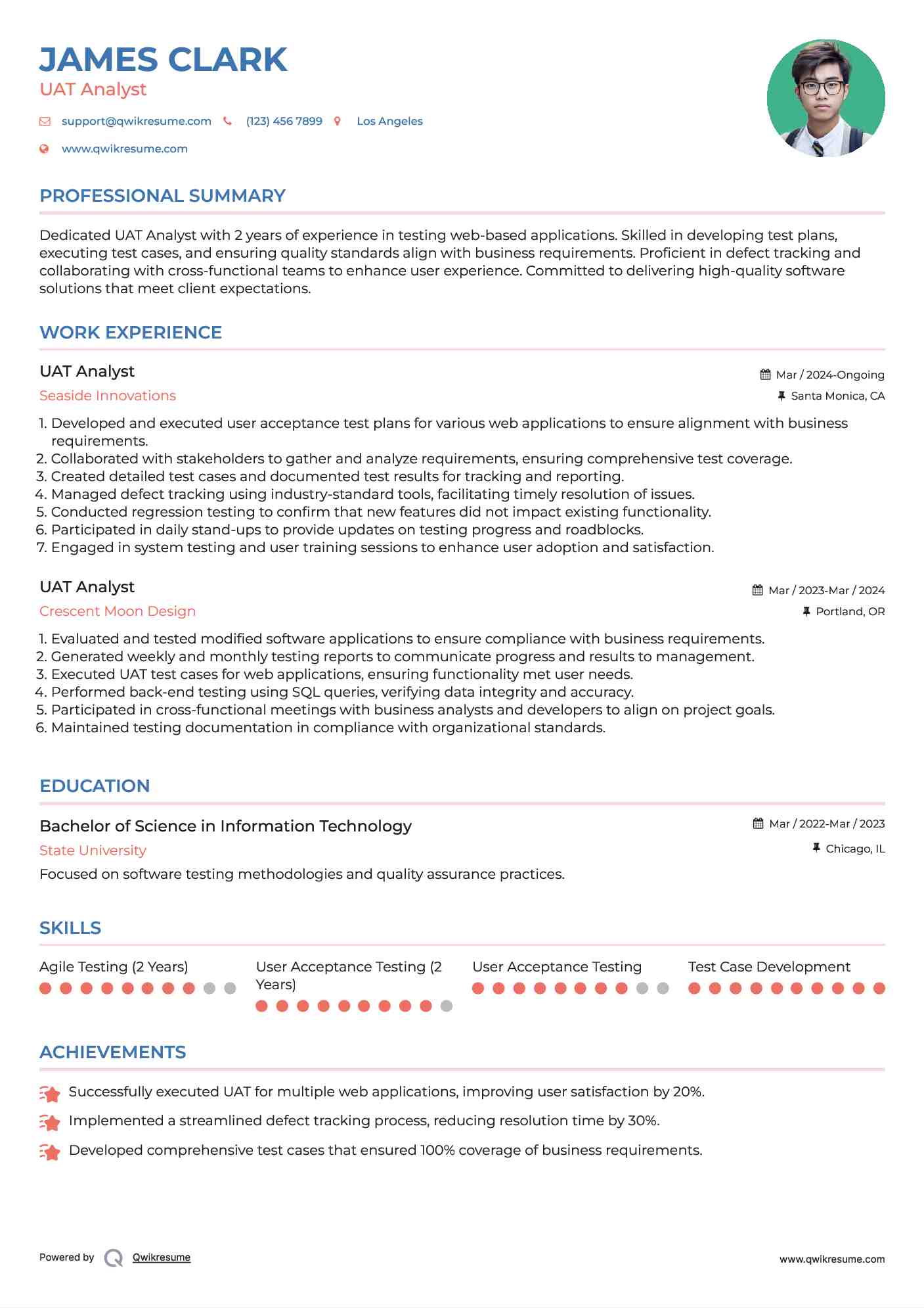 UAT Analyst Resume Template