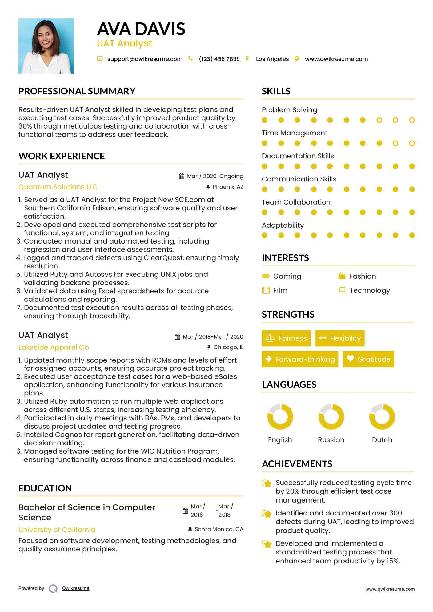 UAT Analyst Resume Model