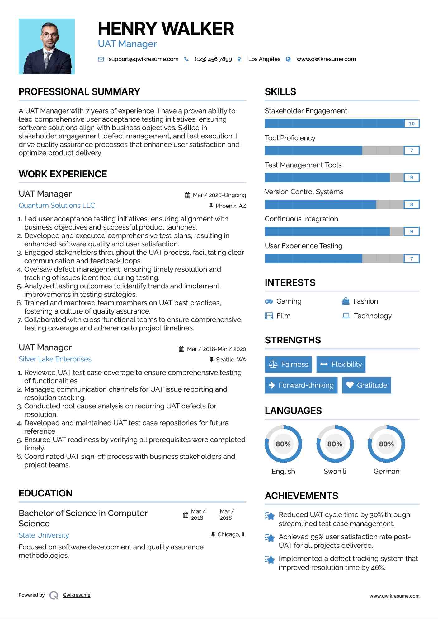 UAT Manager Resume Format