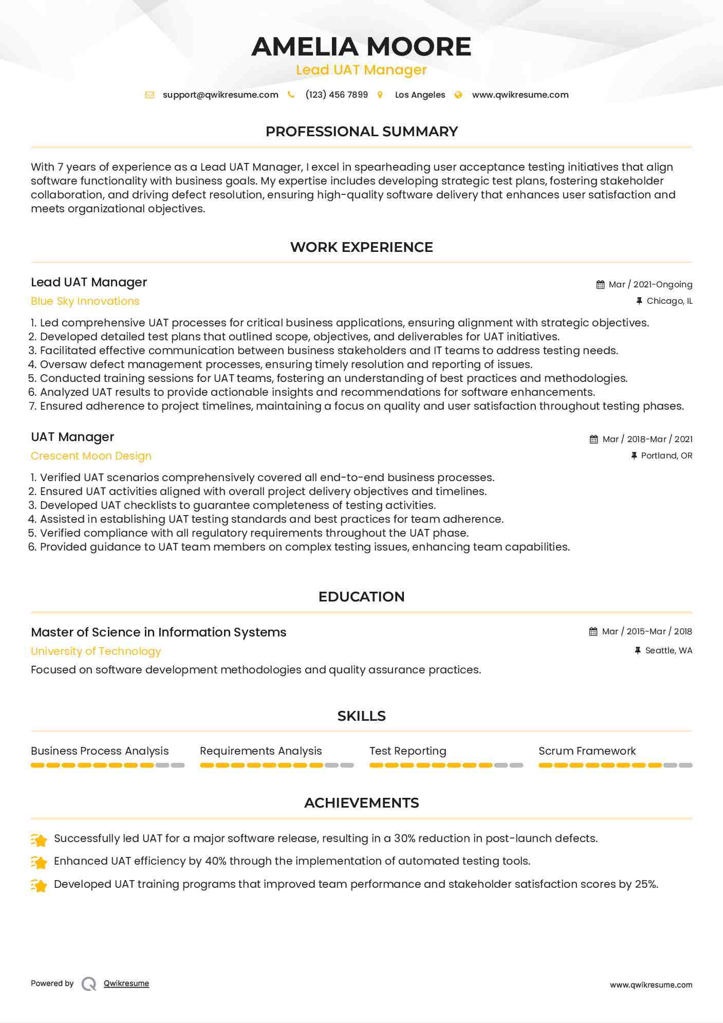 Lead UAT Manager Resume Sample