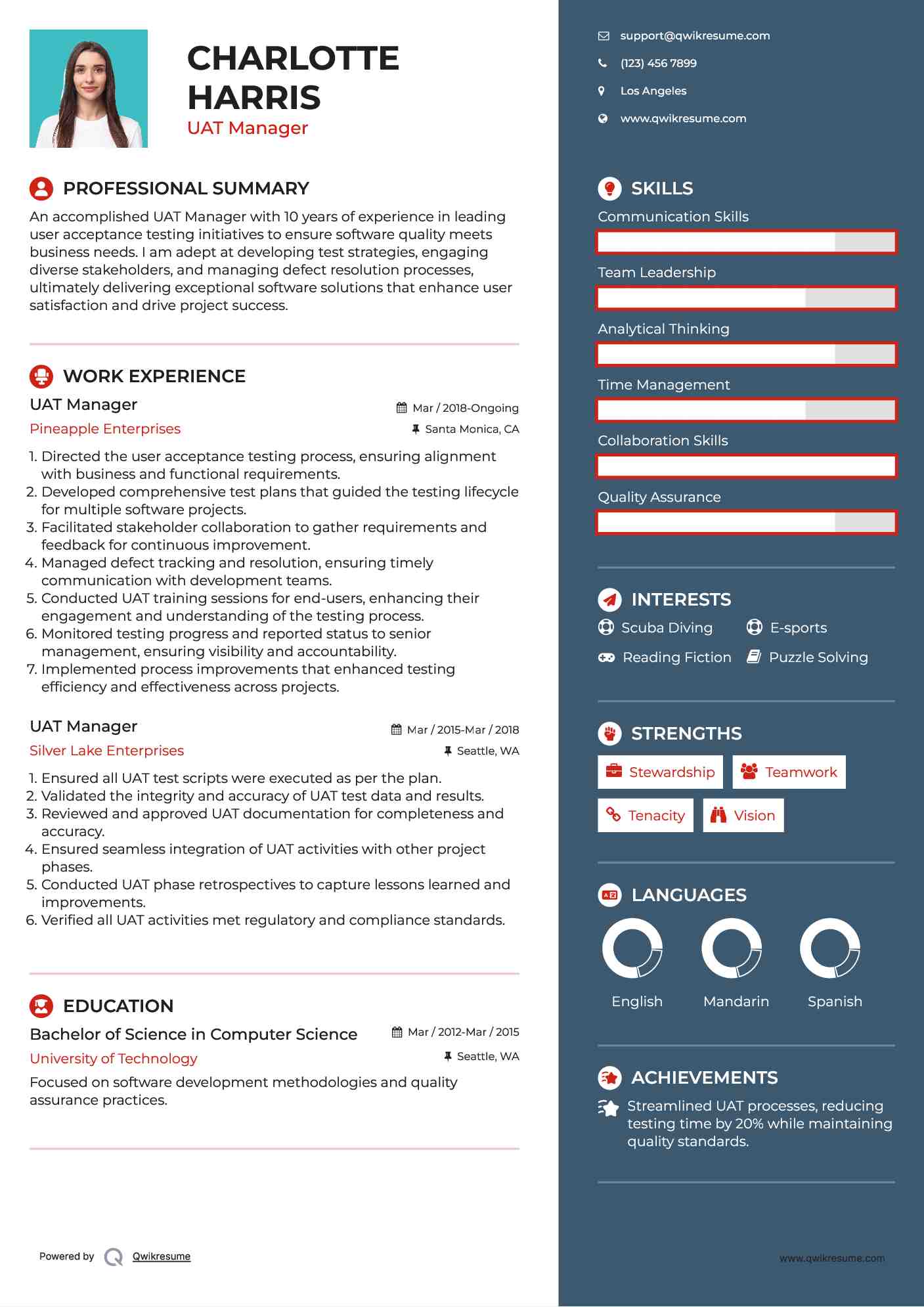 UAT Manager Resume Example