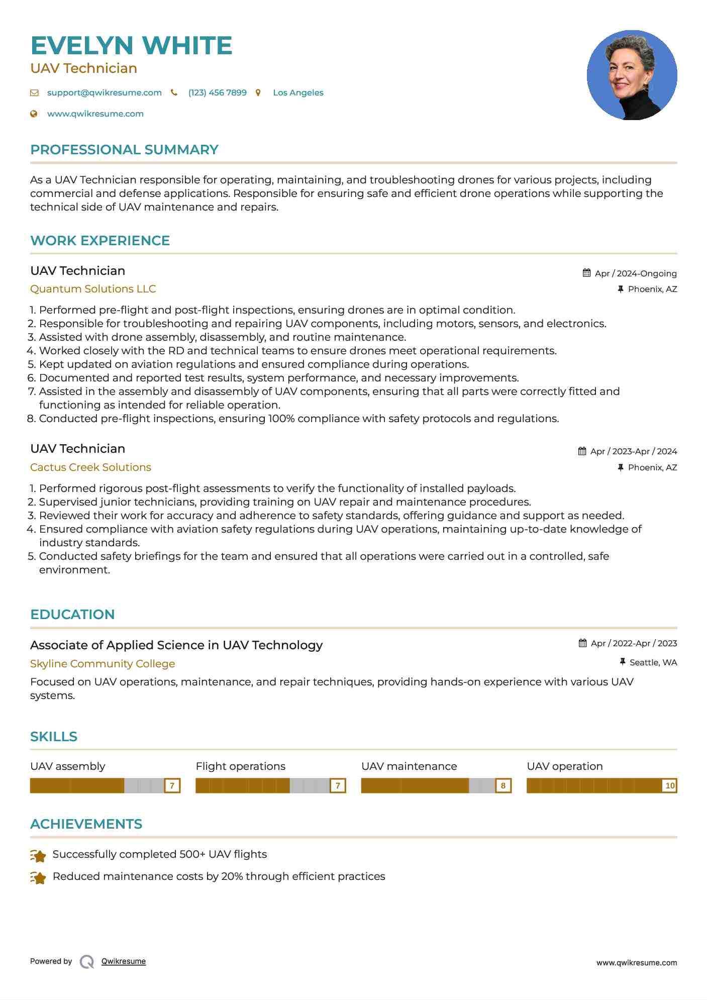 UAV Technician Resume Example
