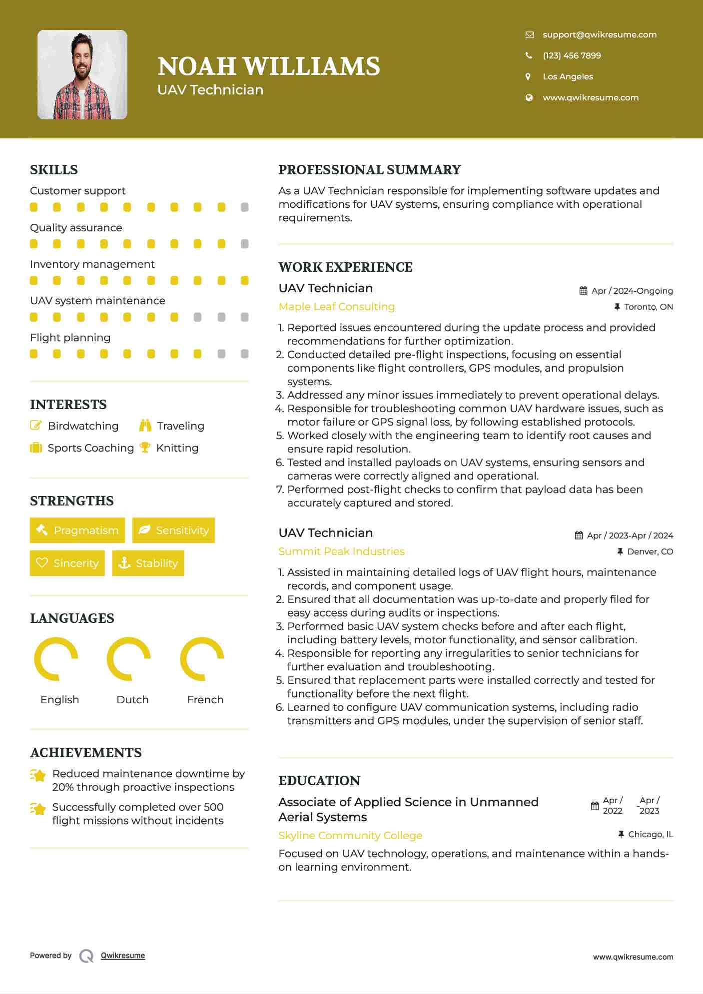 UAV Technician Resume Format