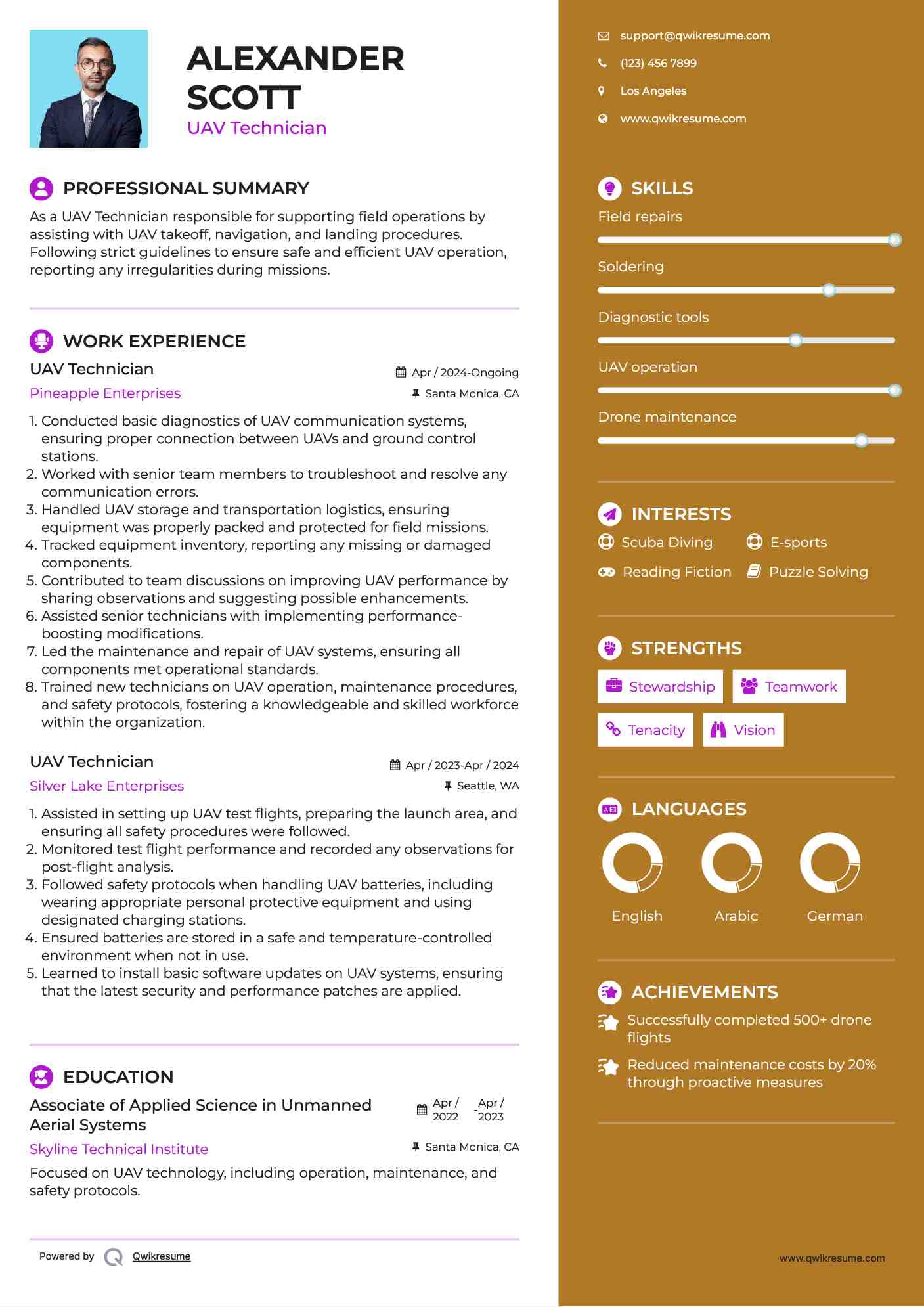 UAV Technician Resume Format