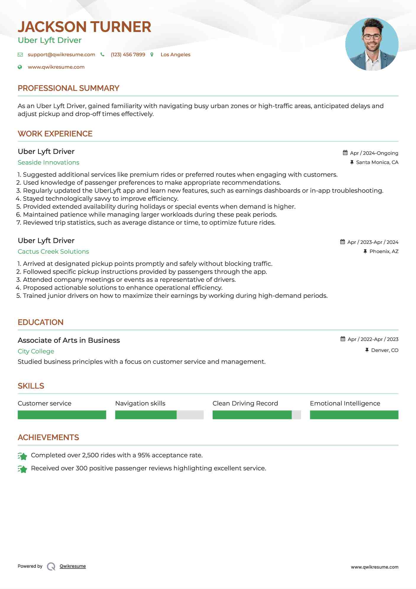 Uber Lyft Driver Resume Template