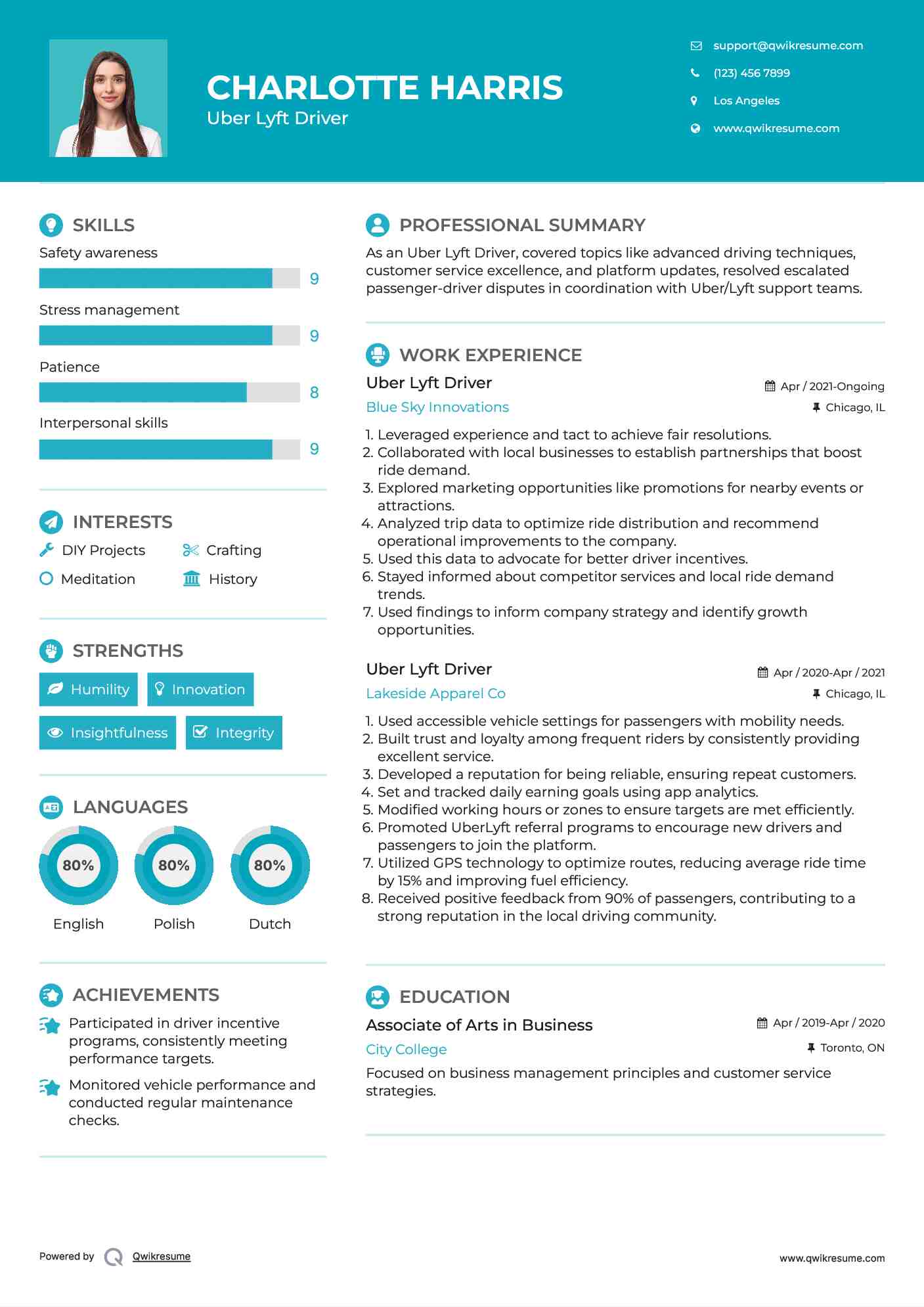 Uber Lyft Driver Resume Model