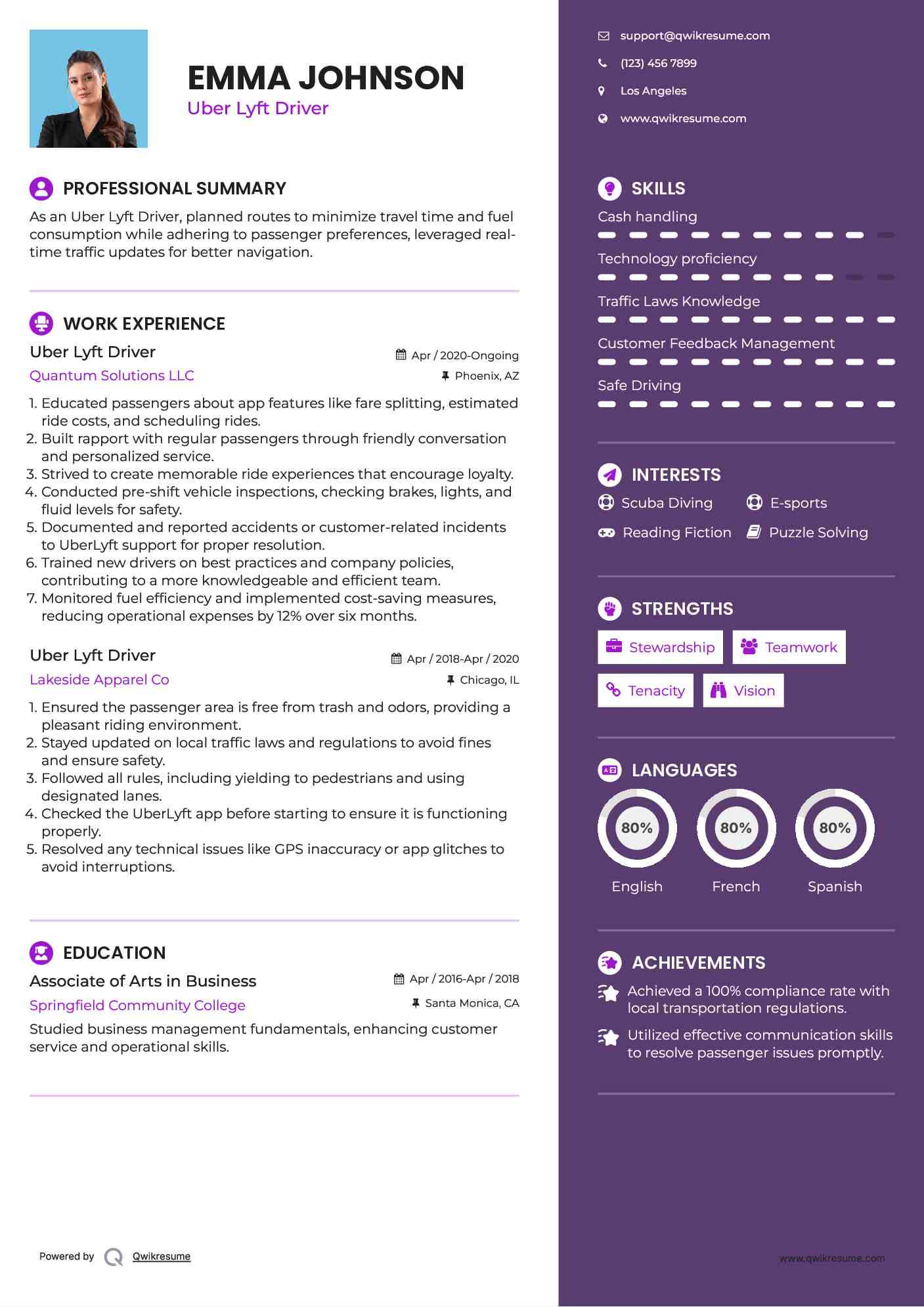 Uber Lyft Driver Resume Template