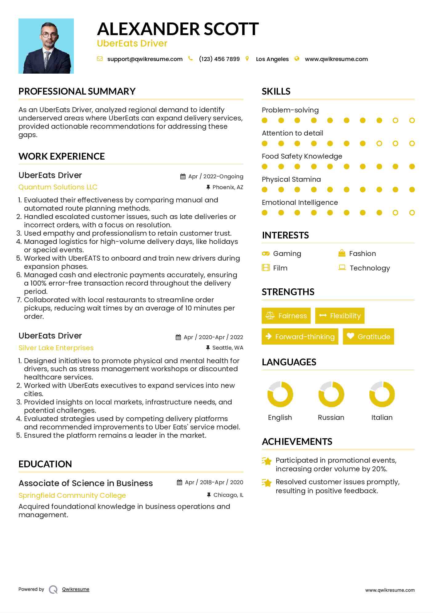 UberEats Driver Resume Template