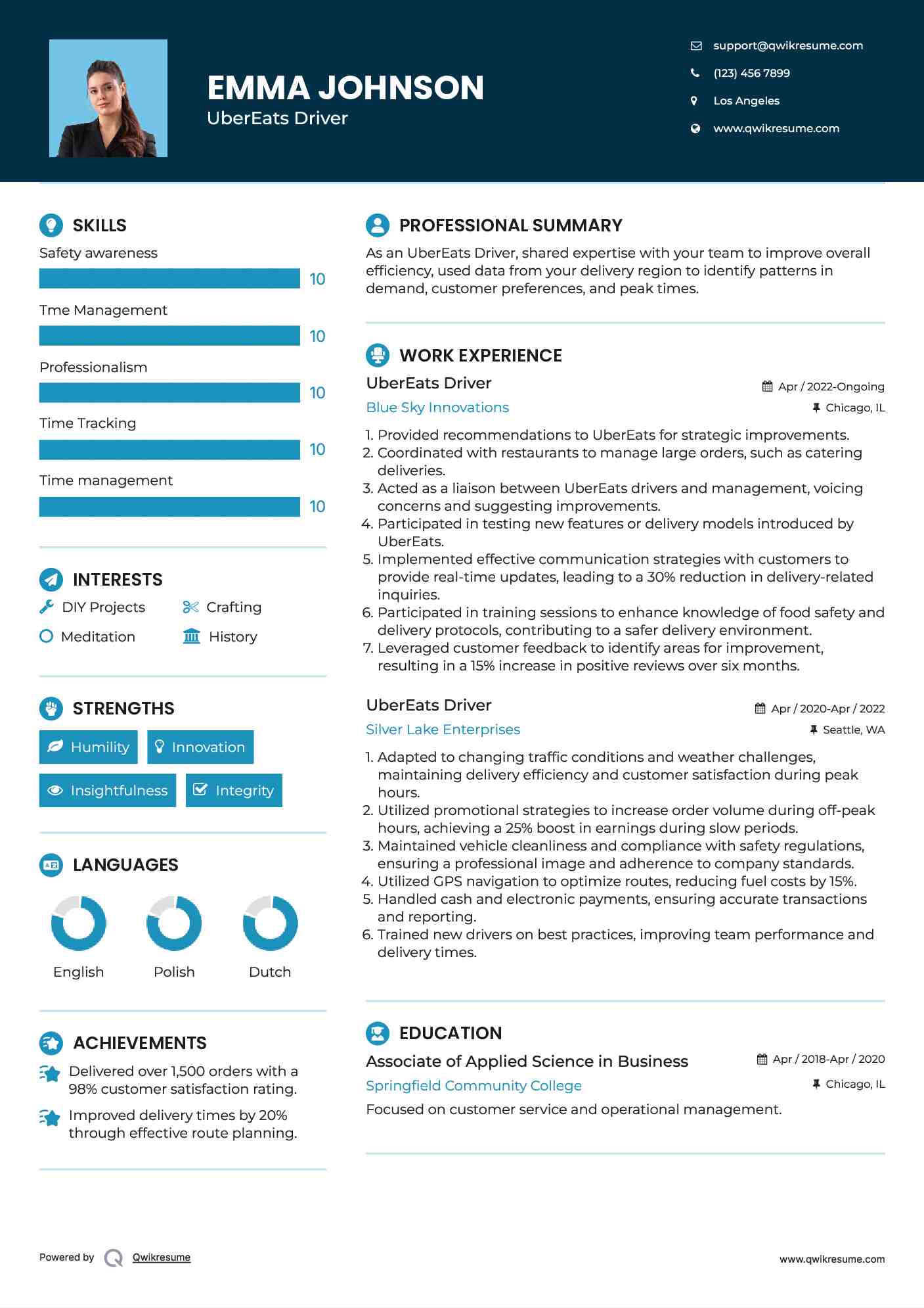 UberEats Driver Resume Format