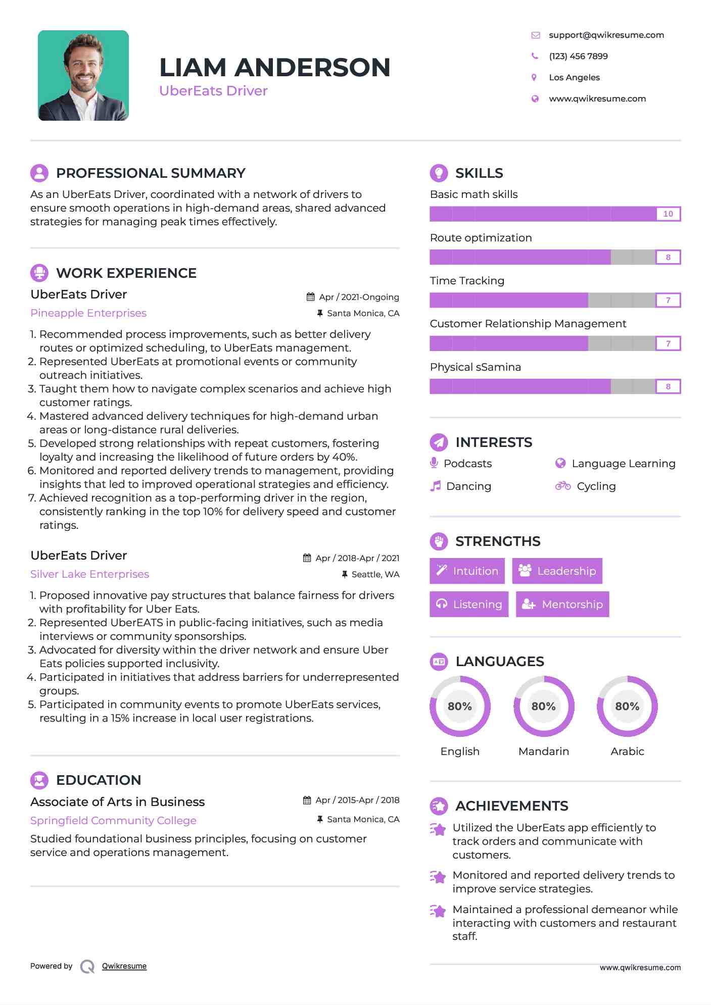 UberEats Driver Resume Template
