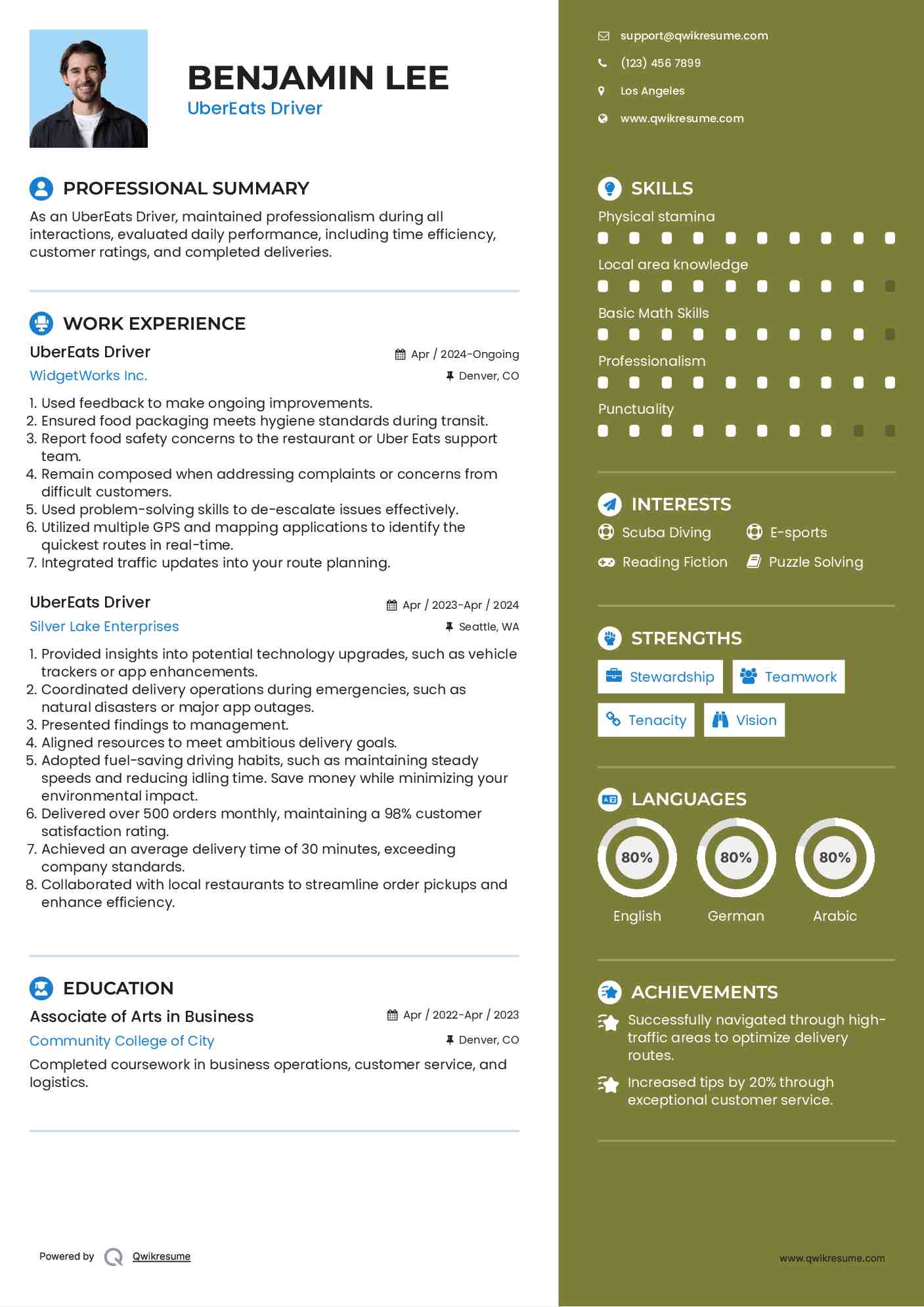 UberEats Driver Resume Model