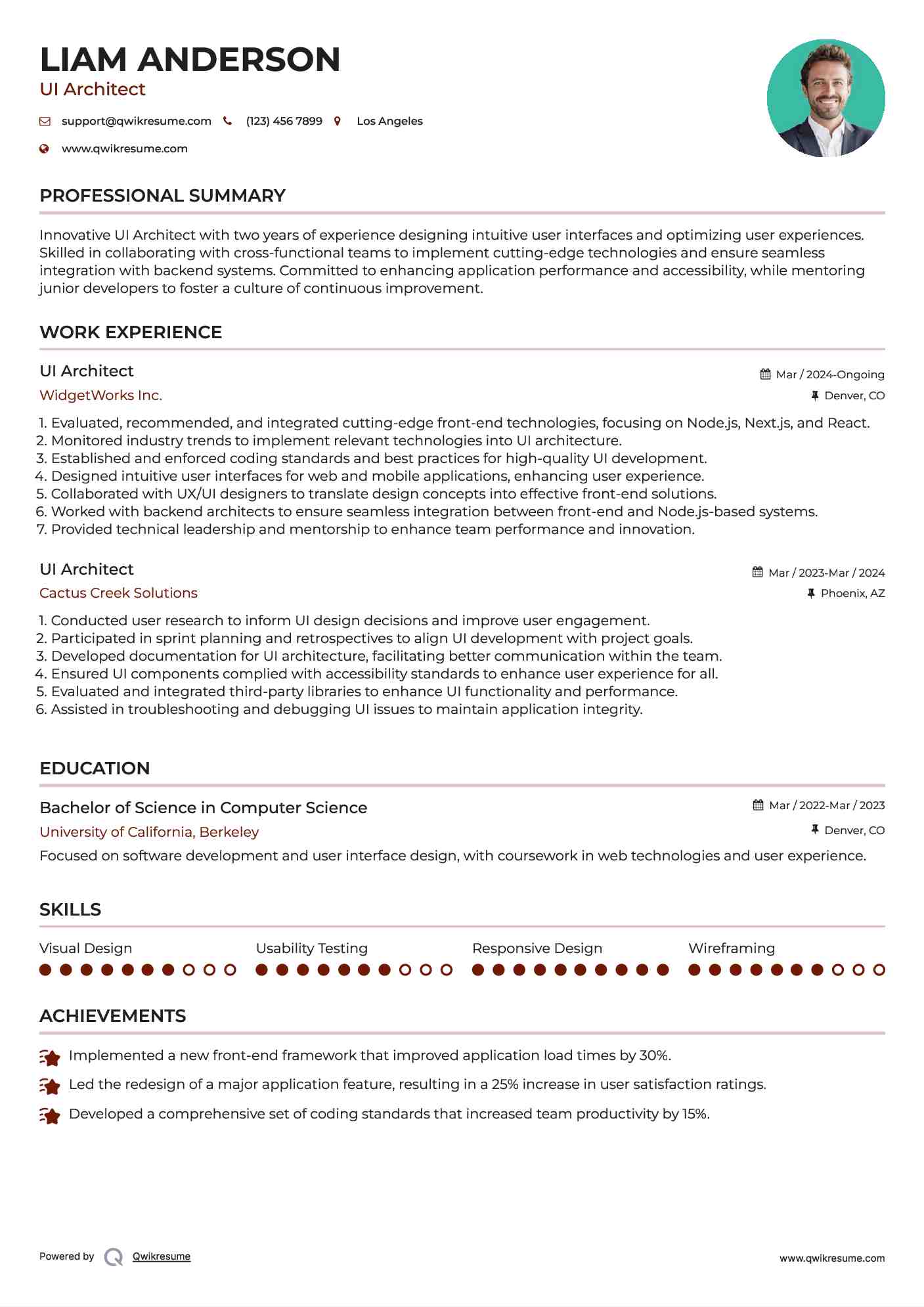 UI Architect Resume Model