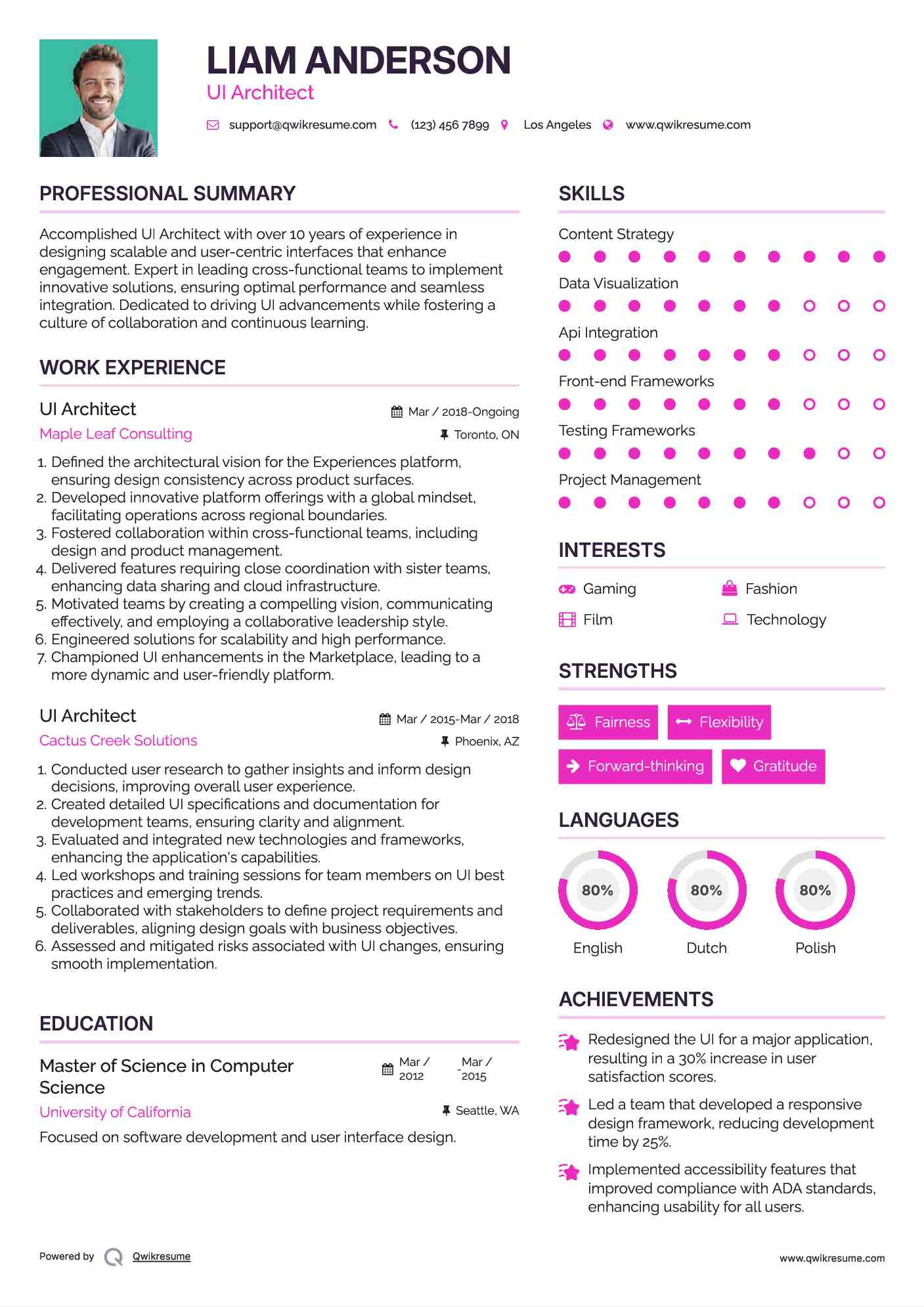 UI Architect Resume Format