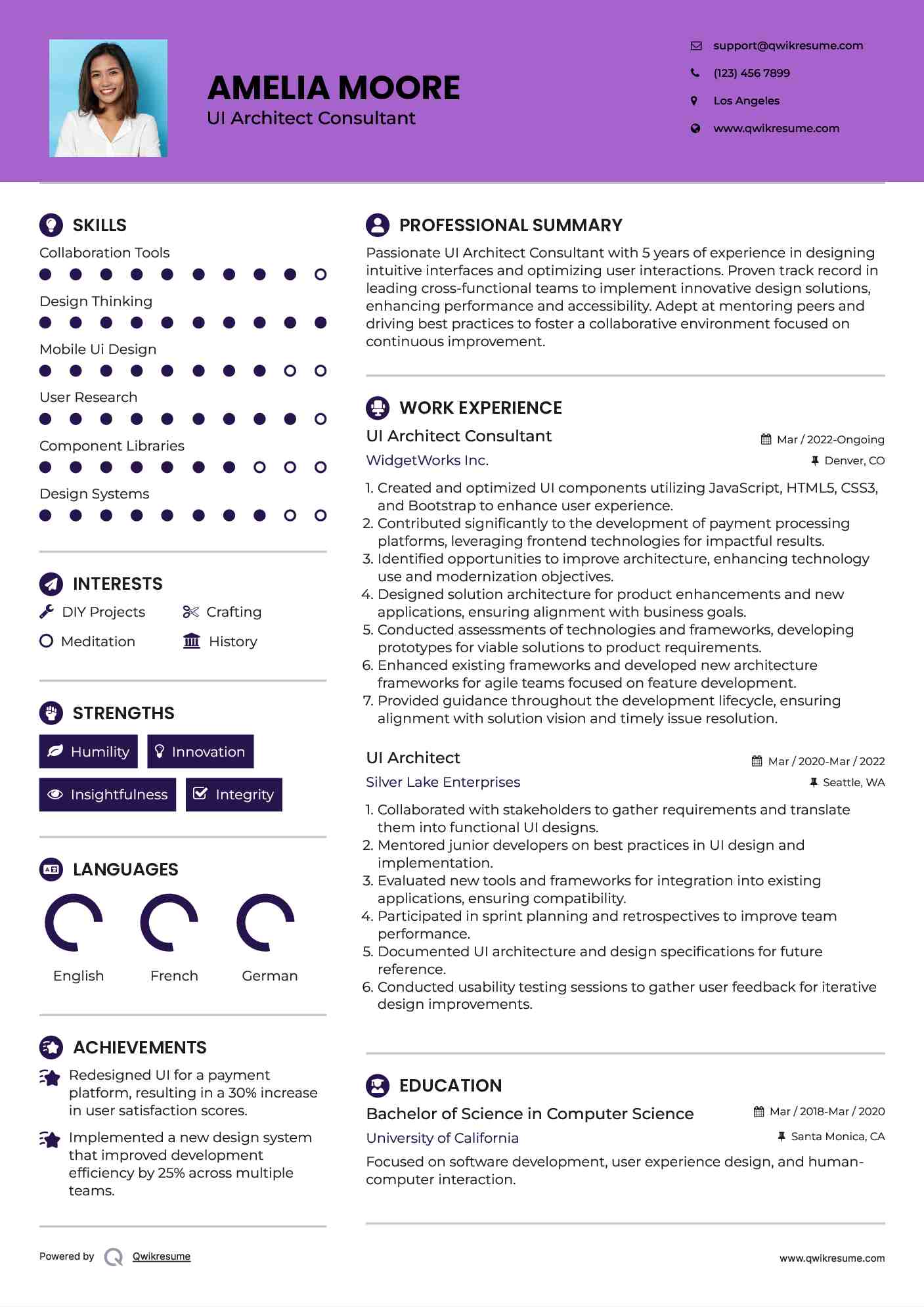UI Architect Consultant Resume Example