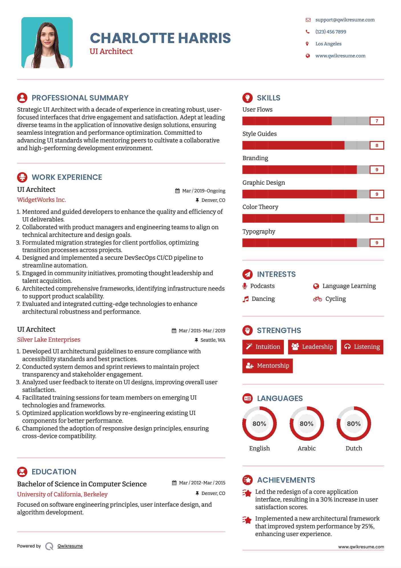 UI Architect Resume Model