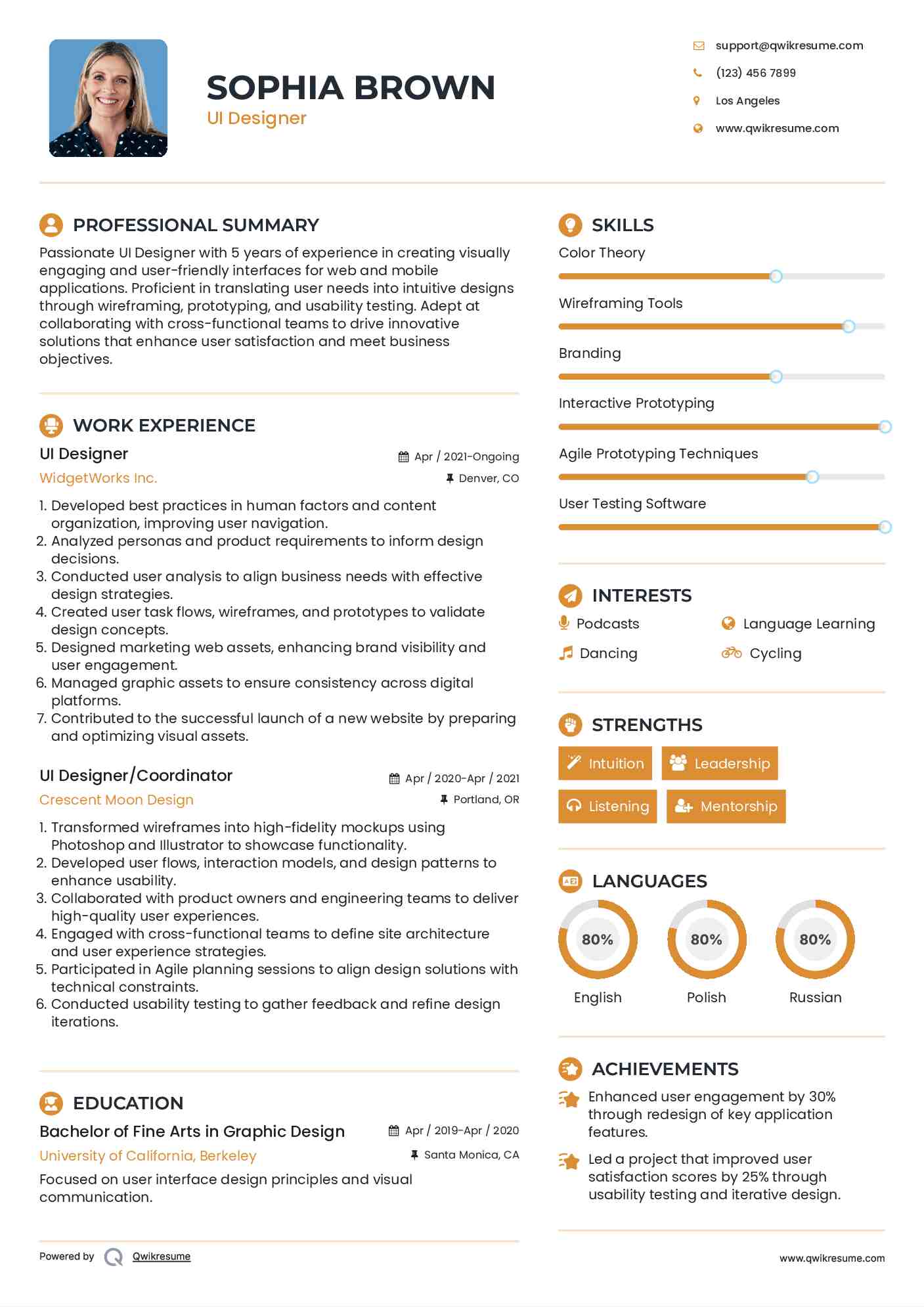 UI Designer Resume Sample