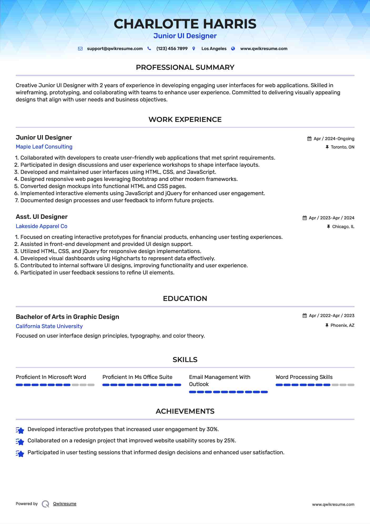 Junior UI Designer Resume Model
