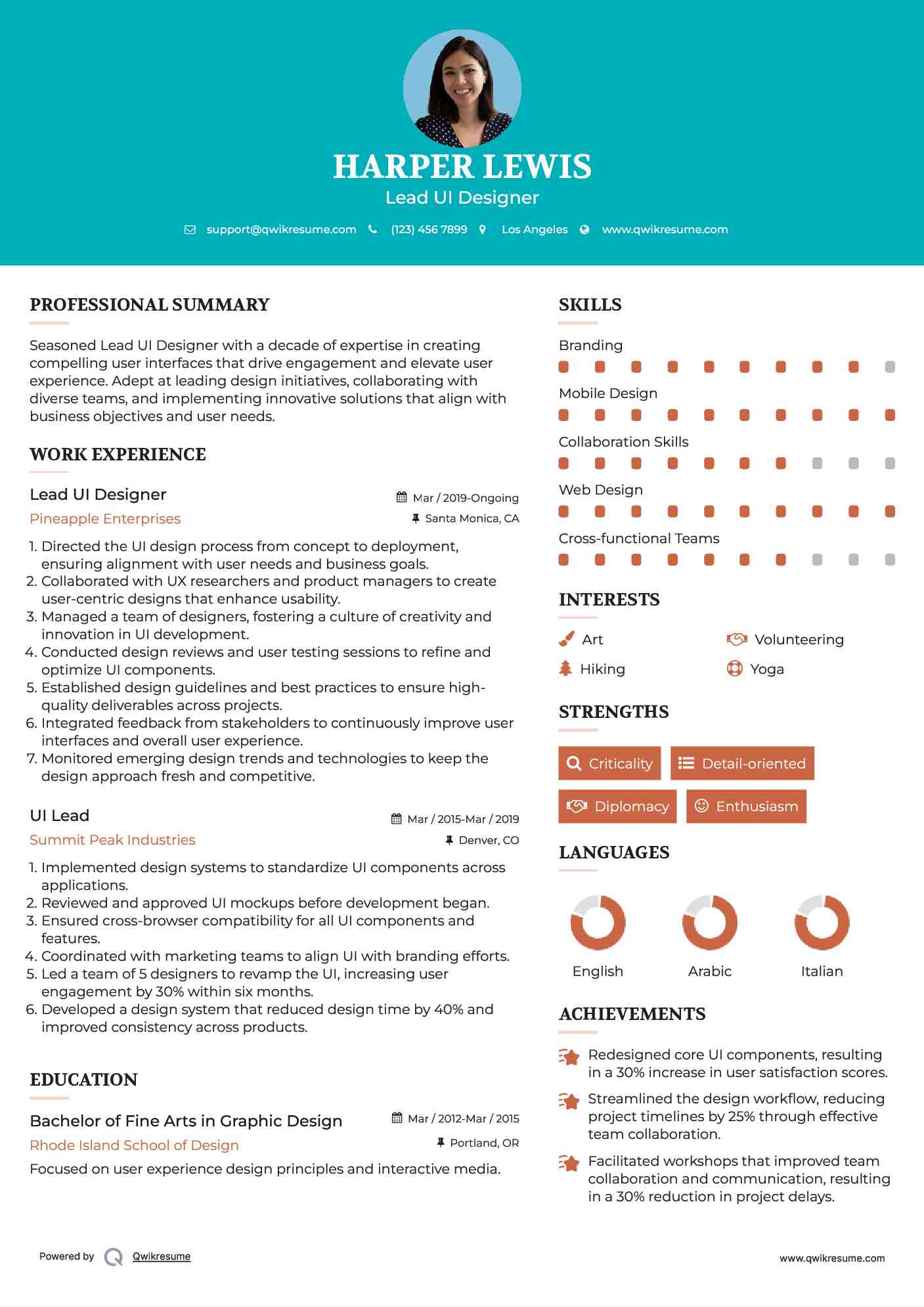 Lead UI Designer Resume Format