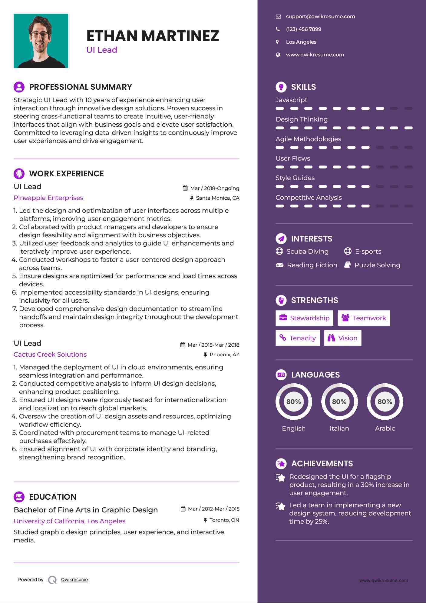 UI Lead Resume Template