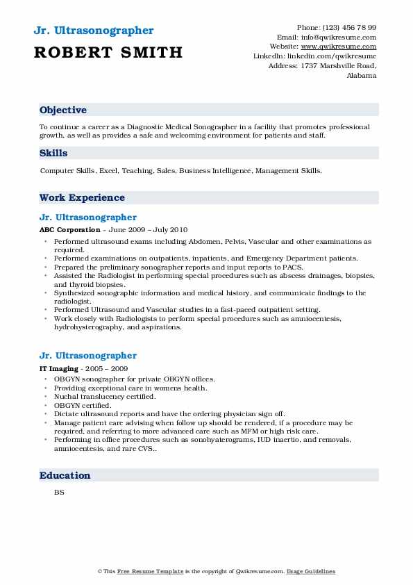 Ultrasonographer Resume Samples QwikResume