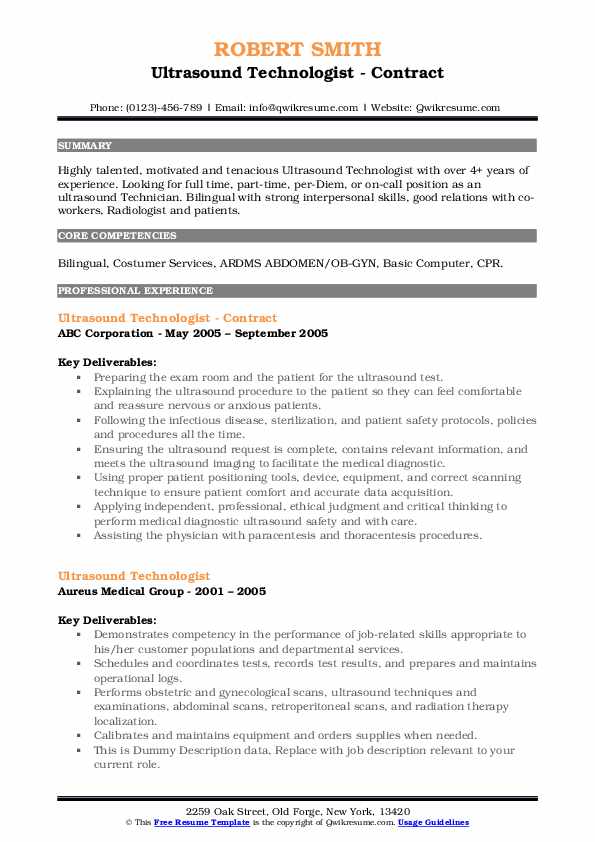Ultrasound Technologist Resume - Ultrasound Technologist 1570841333 Pdf 