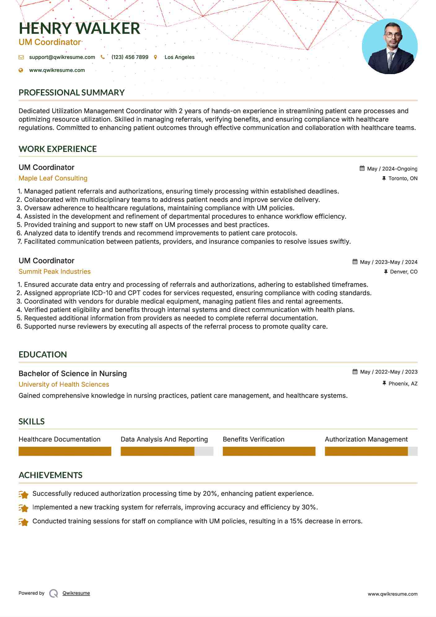 UM Coordinator Resume Model