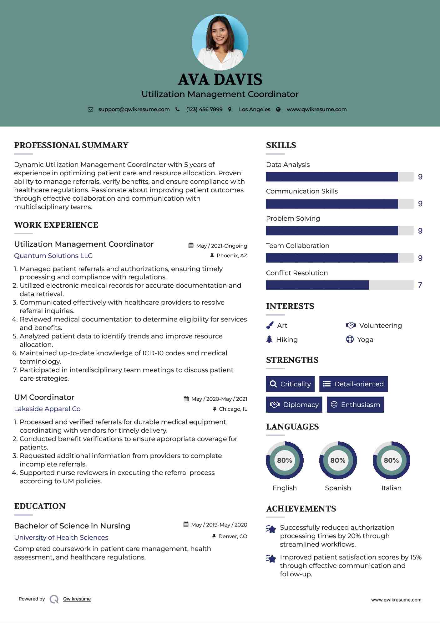 Utilization Management Coordinator Resume Example