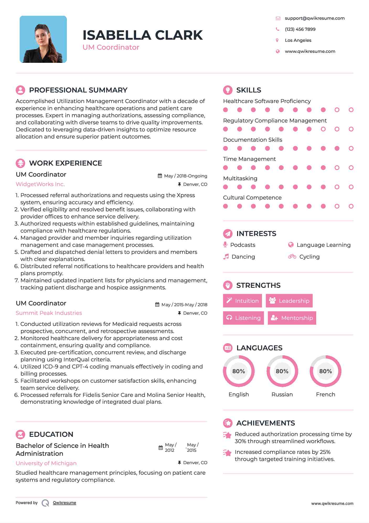 UM Coordinator Resume Sample