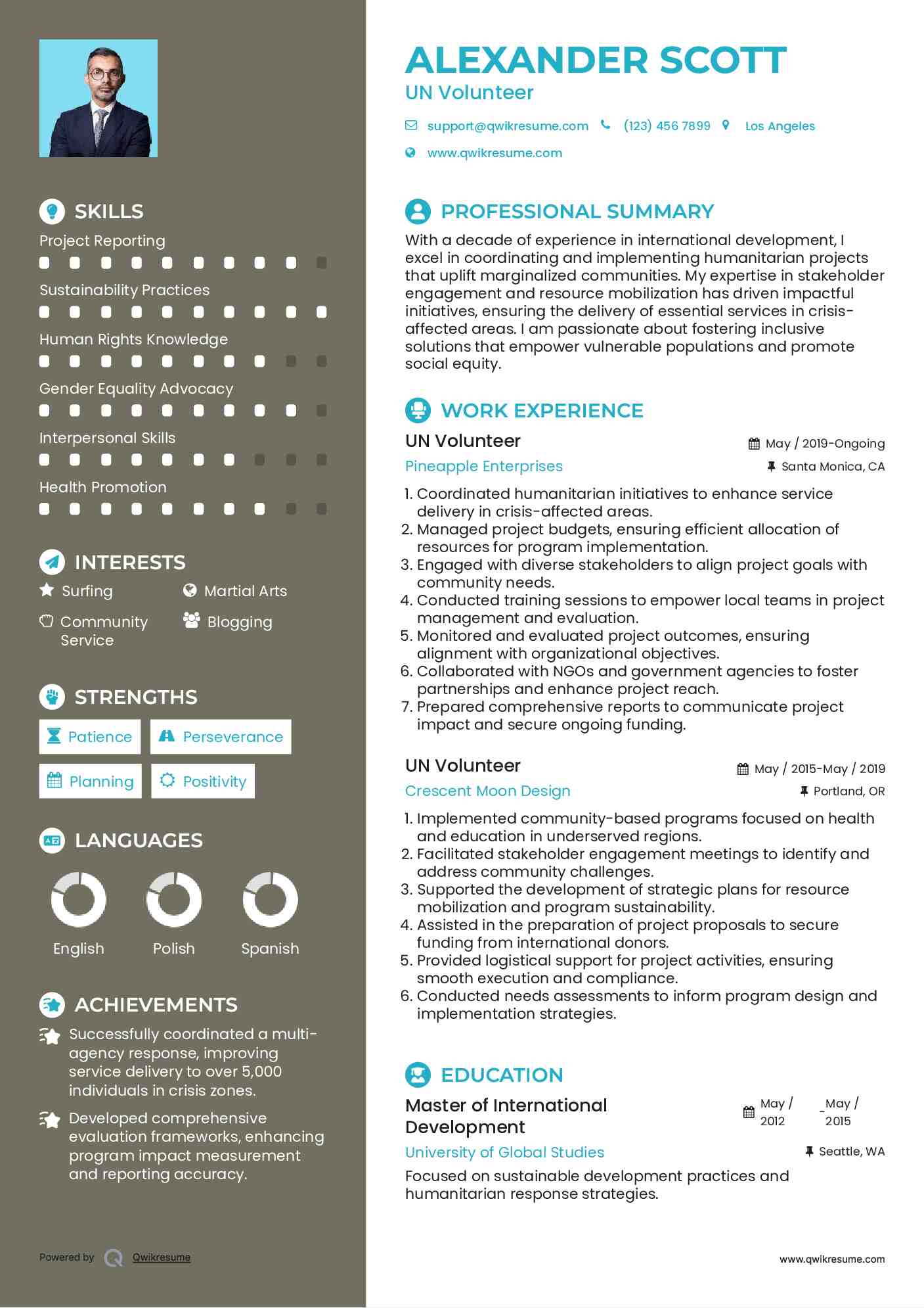 UN Volunteer Resume Model