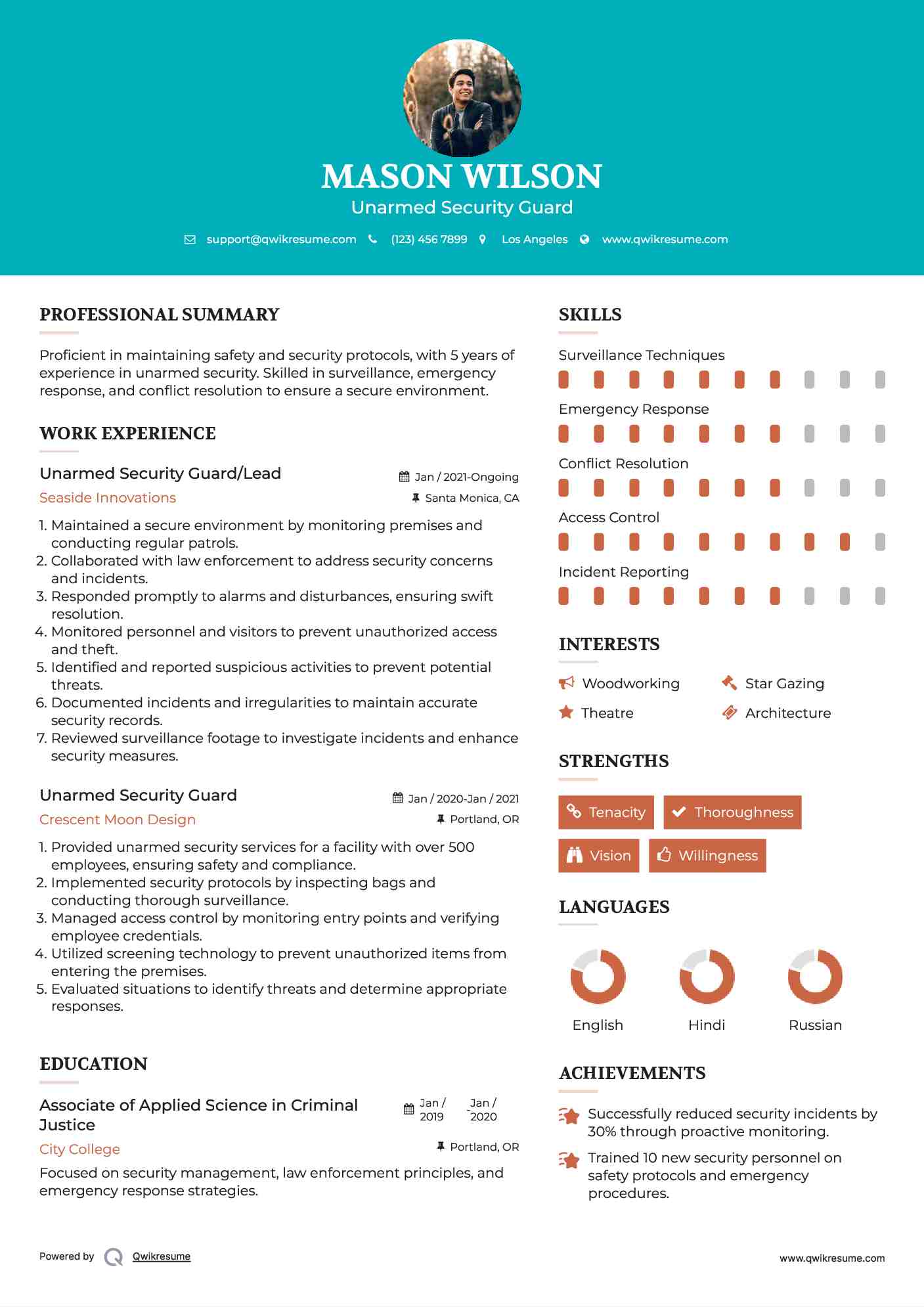 Unarmed Security Guard/Lead Resume Template
