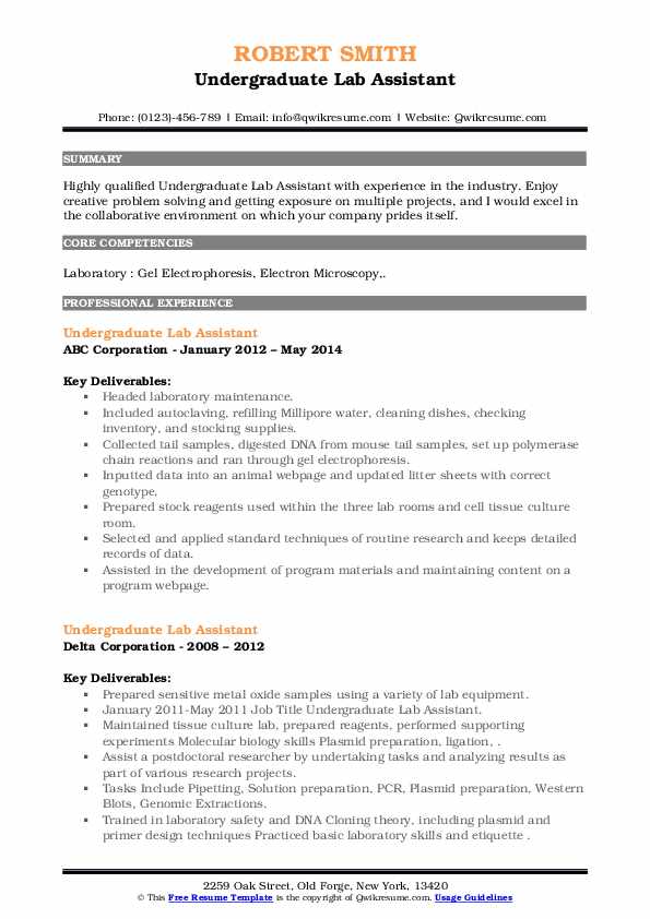 Undergraduate Lab Assistant Resume - Undergraduate Lab Assistant 1642056629 Pdf 