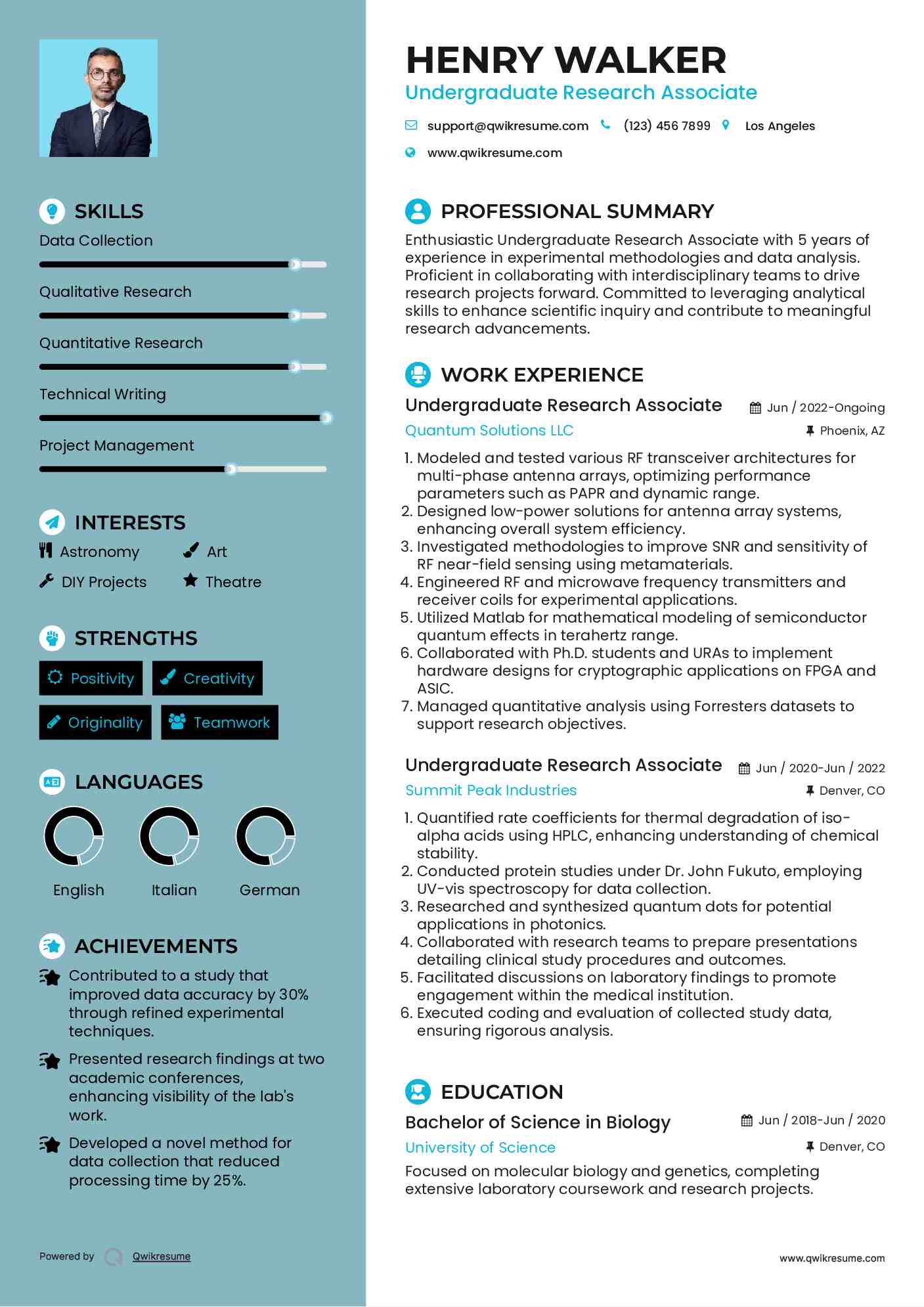 Undergraduate Research Associate Resume Sample