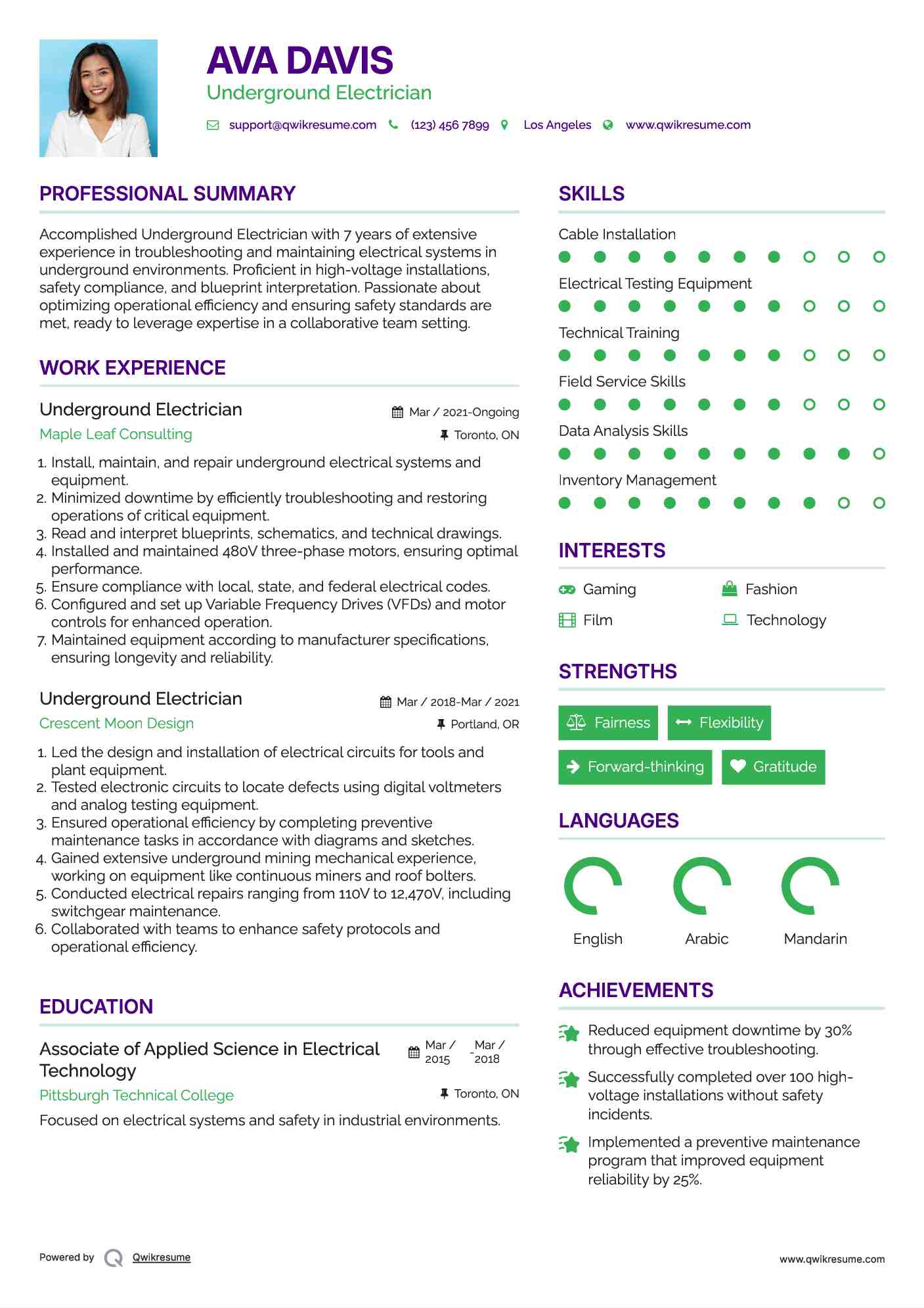 Underground Electrician Resume Sample