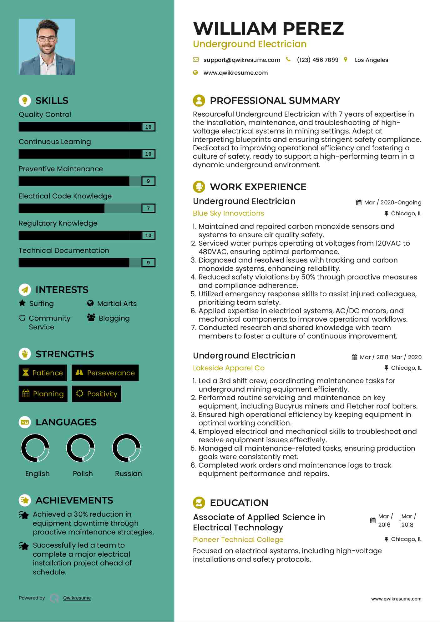 Underground Electrician Resume Model