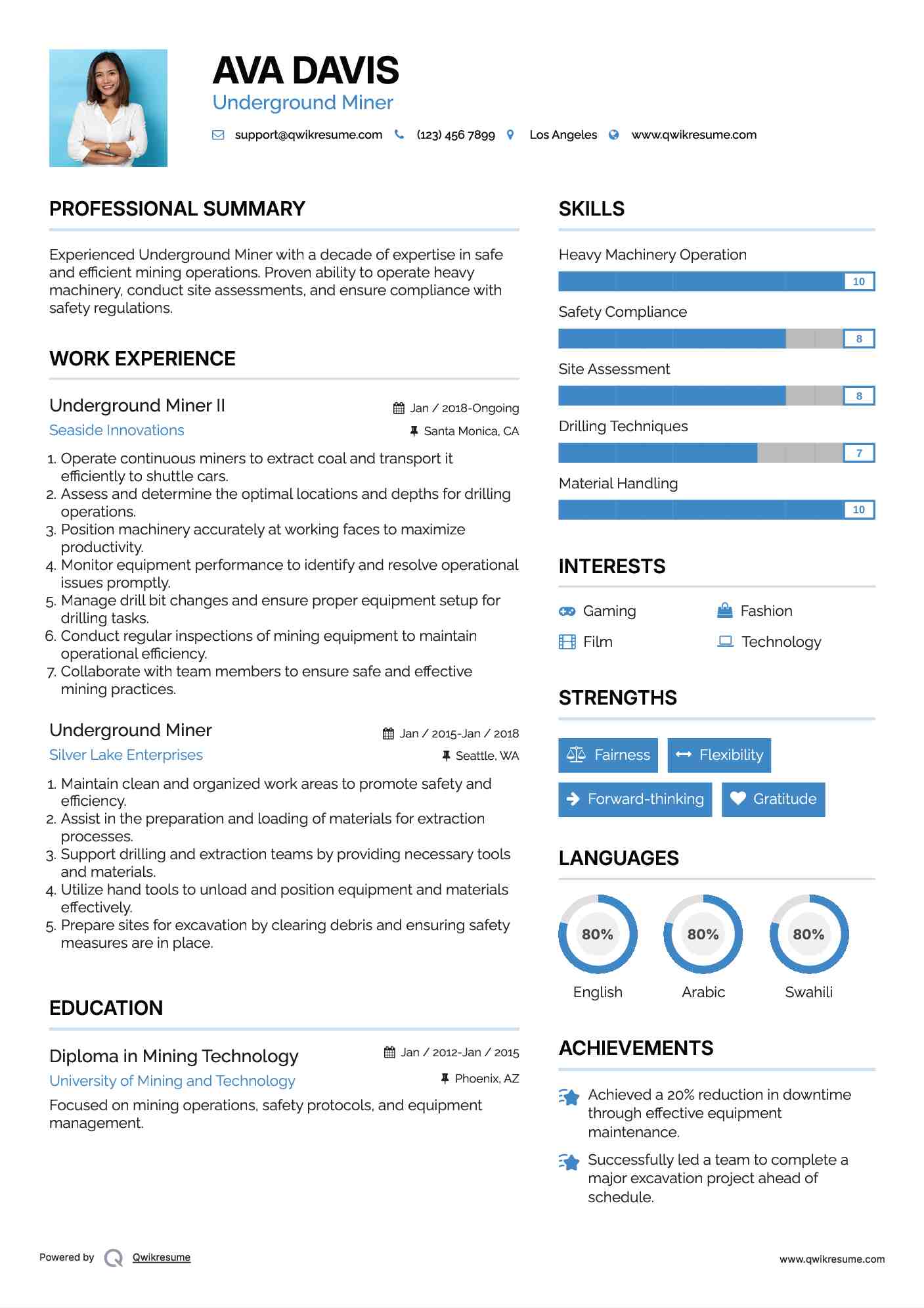 Underground Miner II Resume Sample