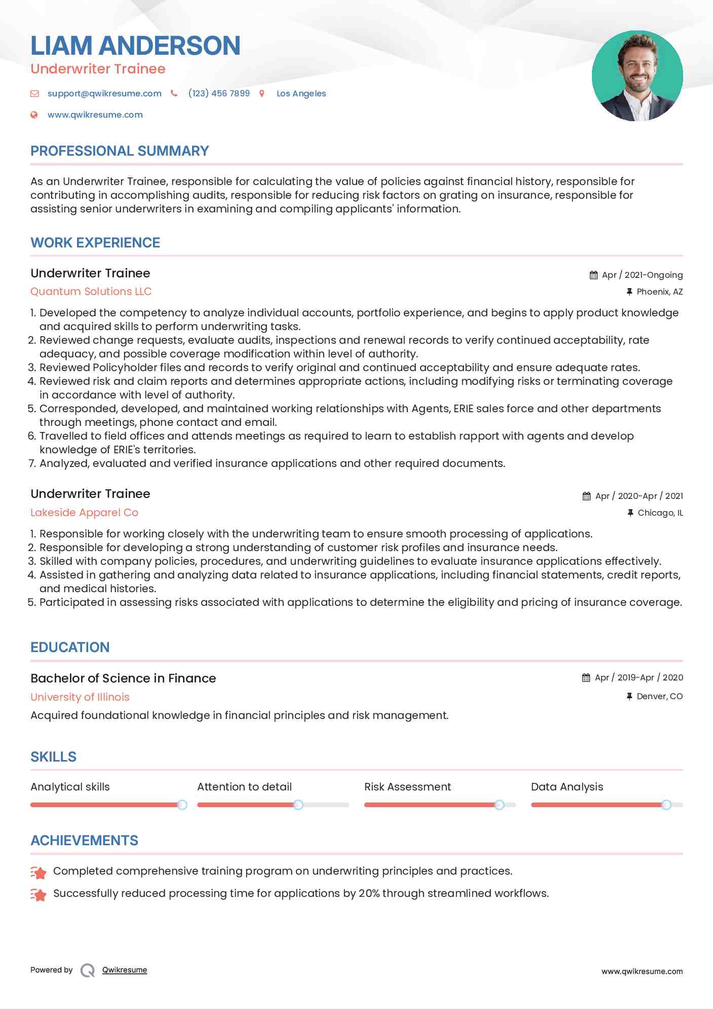 Underwriter Trainee Resume Format