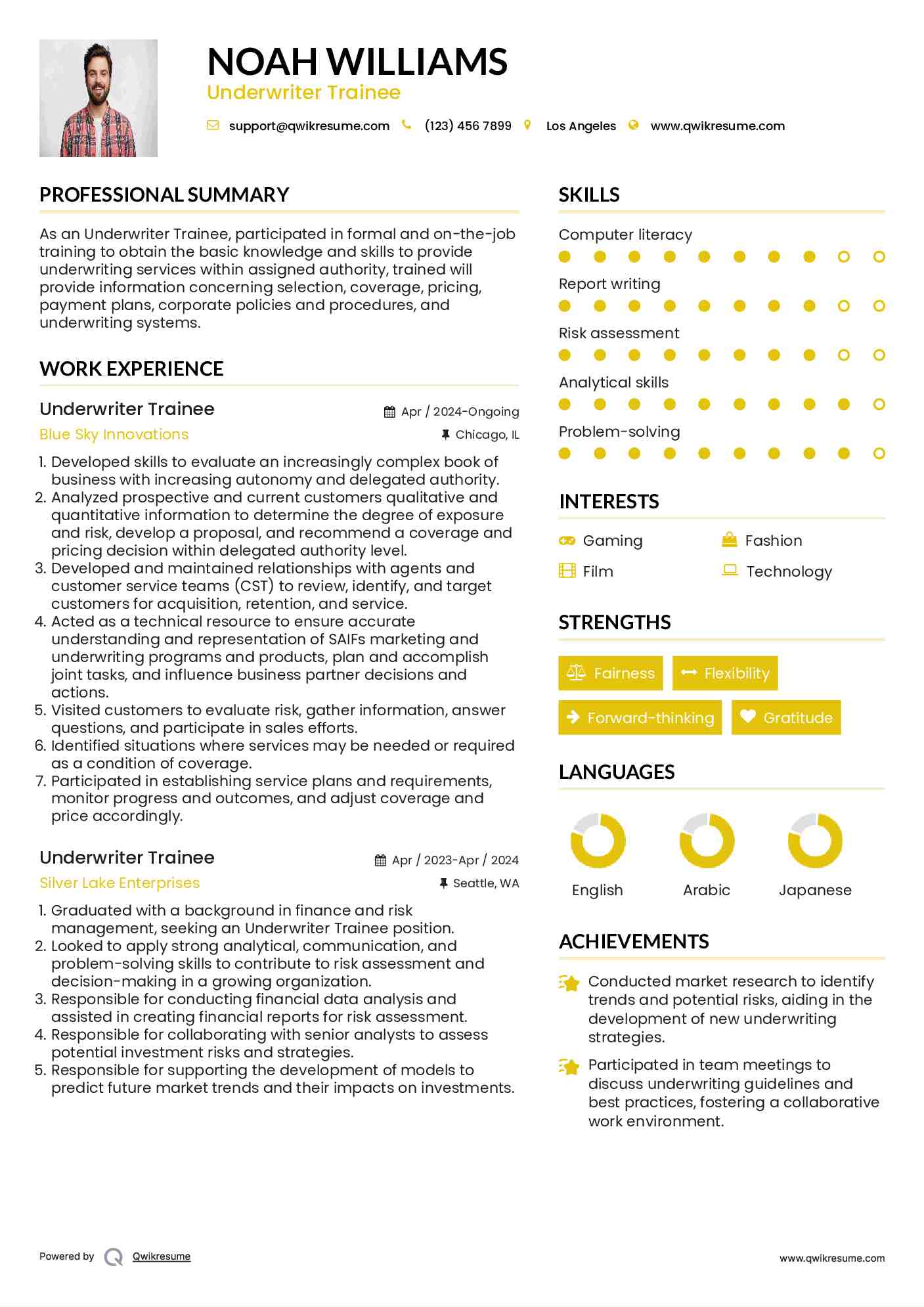 Underwriter Trainee Resume Example