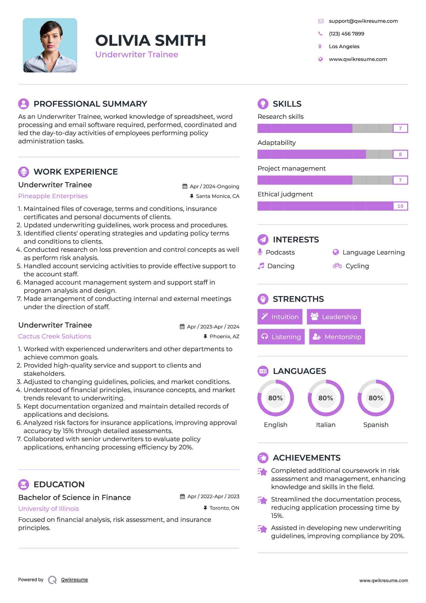 Underwriter Trainee Resume Model