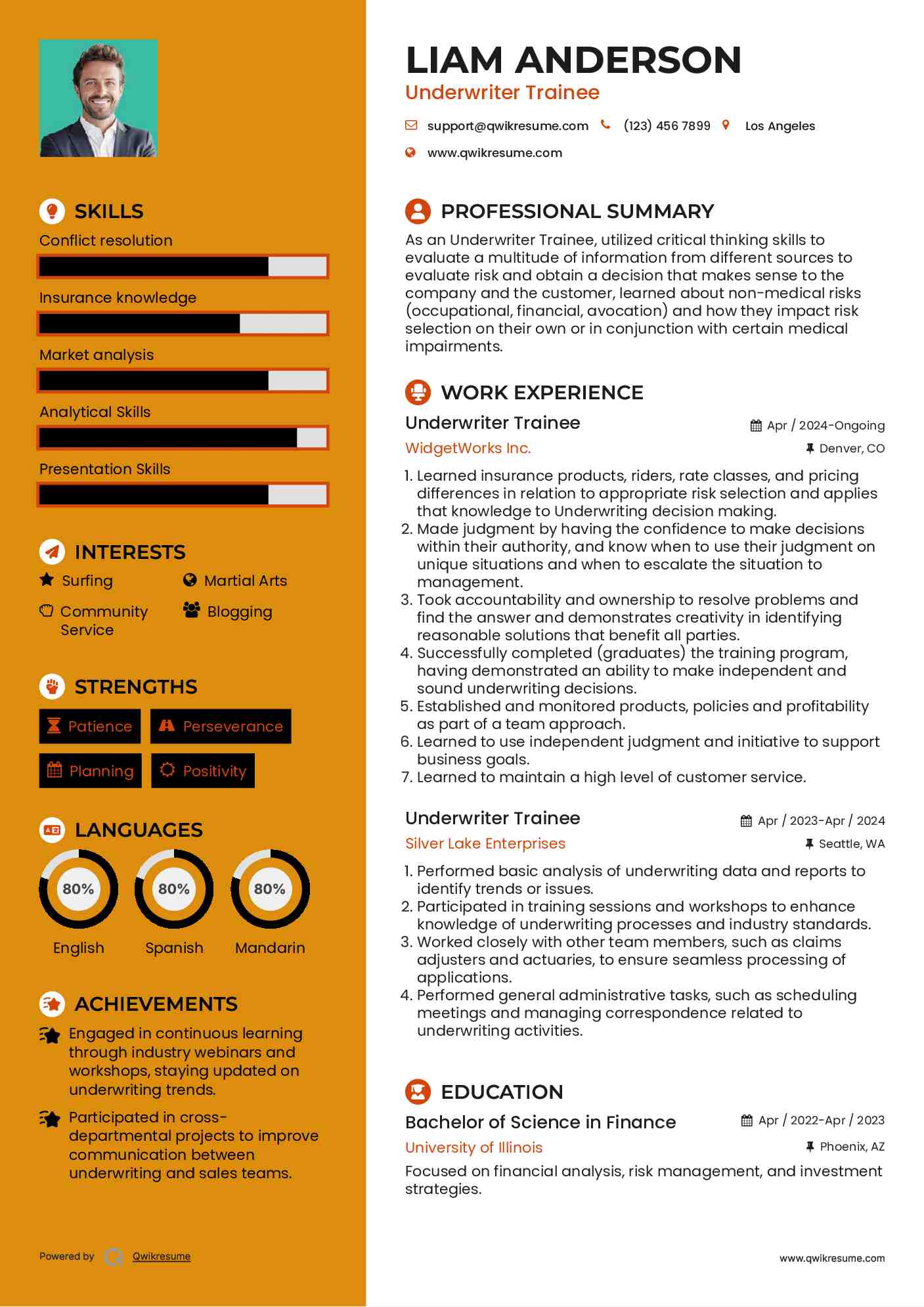 Underwriter Trainee Resume Sample